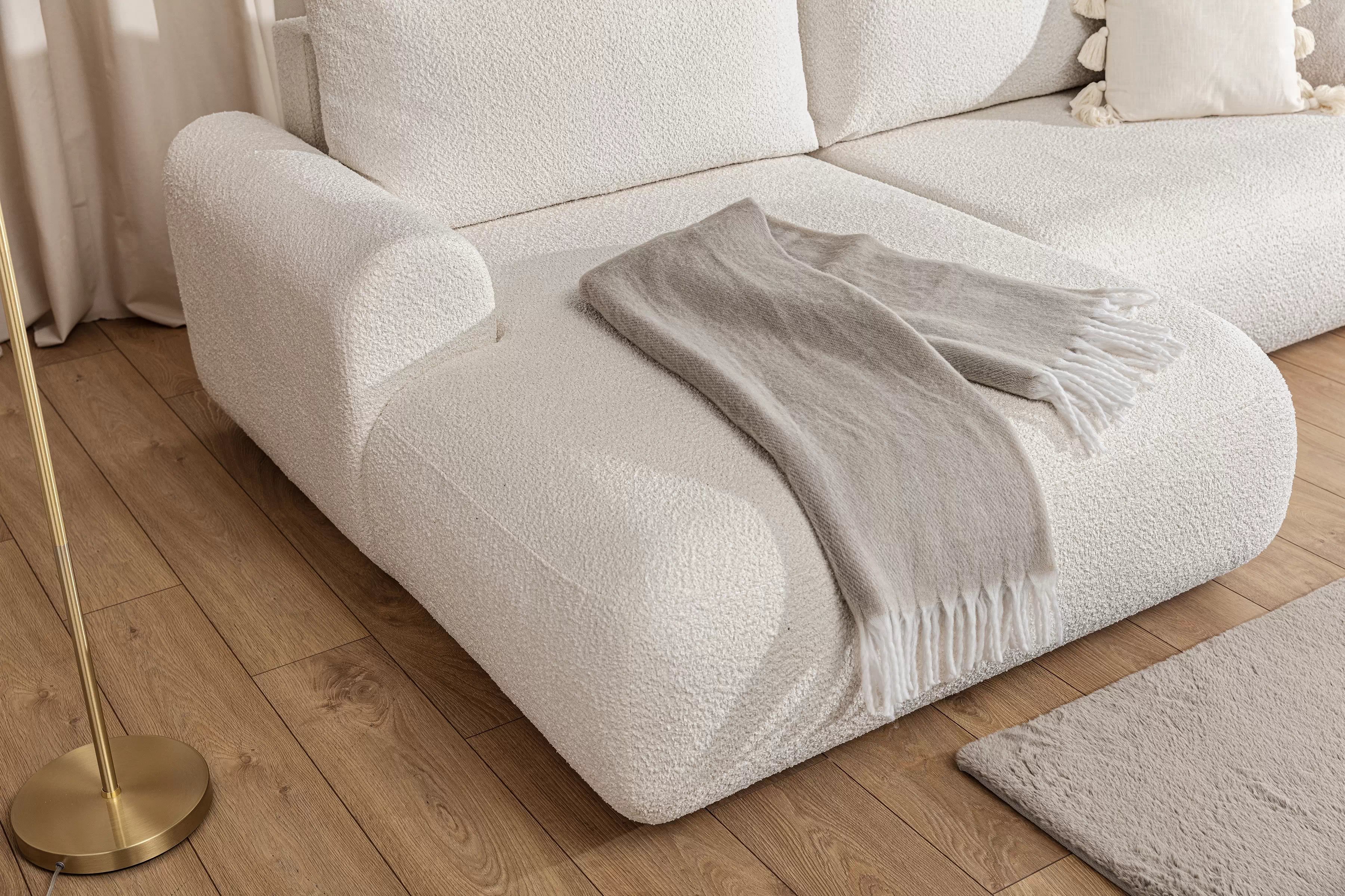 Rohová rozkladacia sedacia súprava Lotulis Mini Ľavá - krémová látka Boucle Catch Me 01 Rohová sedacia súprava s funkciou spánku Lotulis Mini Ľavá strana - kremowa boucle Catch Me 01