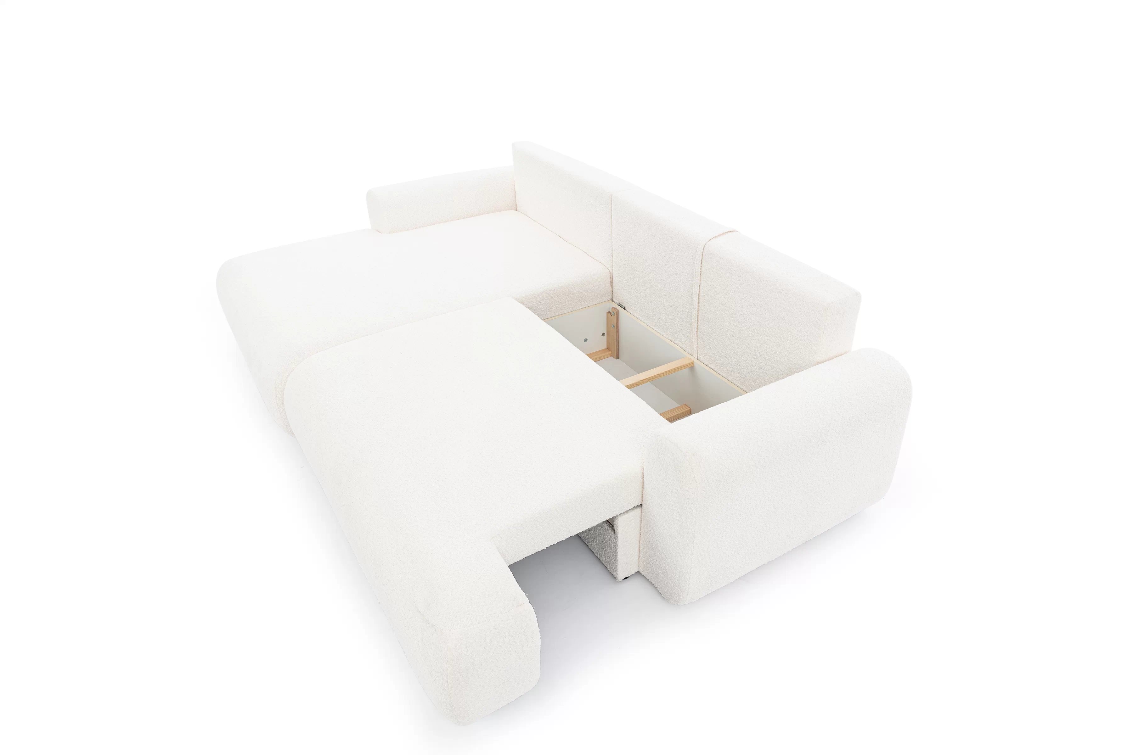 Rohová rozkladacia sedacia súprava Lotulis Mini Ľavá - krémová látka Boucle Catch Me 01 Rohová sedacia súprava s funkciou spánku Lotulis Mini Ľavá strana - kremowa boucle Catch Me 01