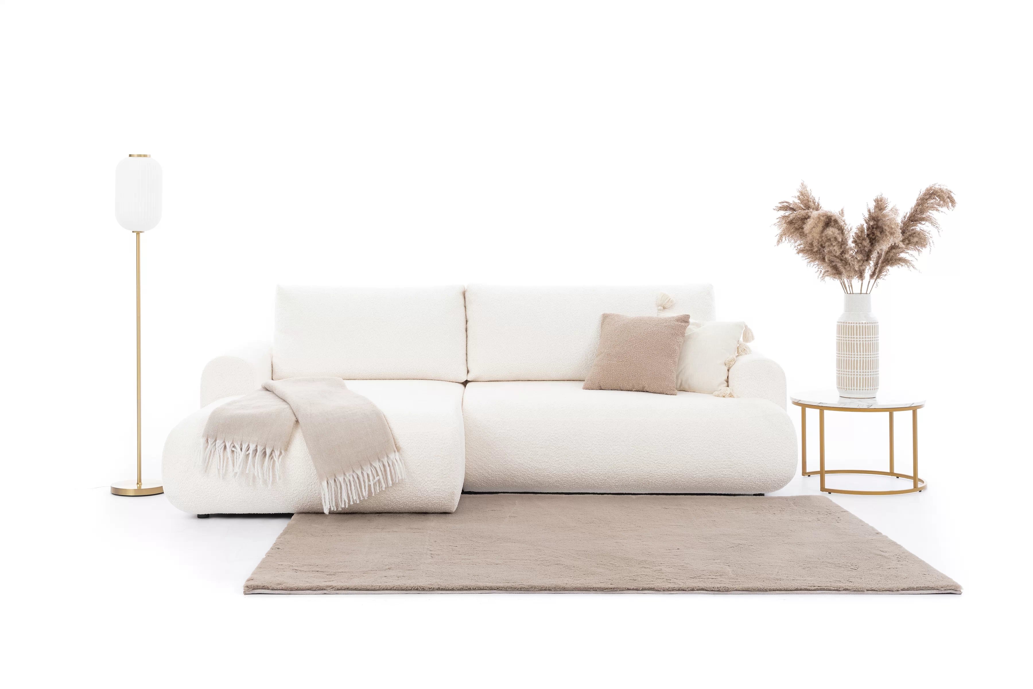 Rohová rozkladacia sedacia súprava Lotulis Mini Ľavá - krémová látka Boucle Catch Me 01 Rohová sedacia súprava s funkciou spánku Lotulis Mini Ľavá strana - kremowa boucle Catch Me 01