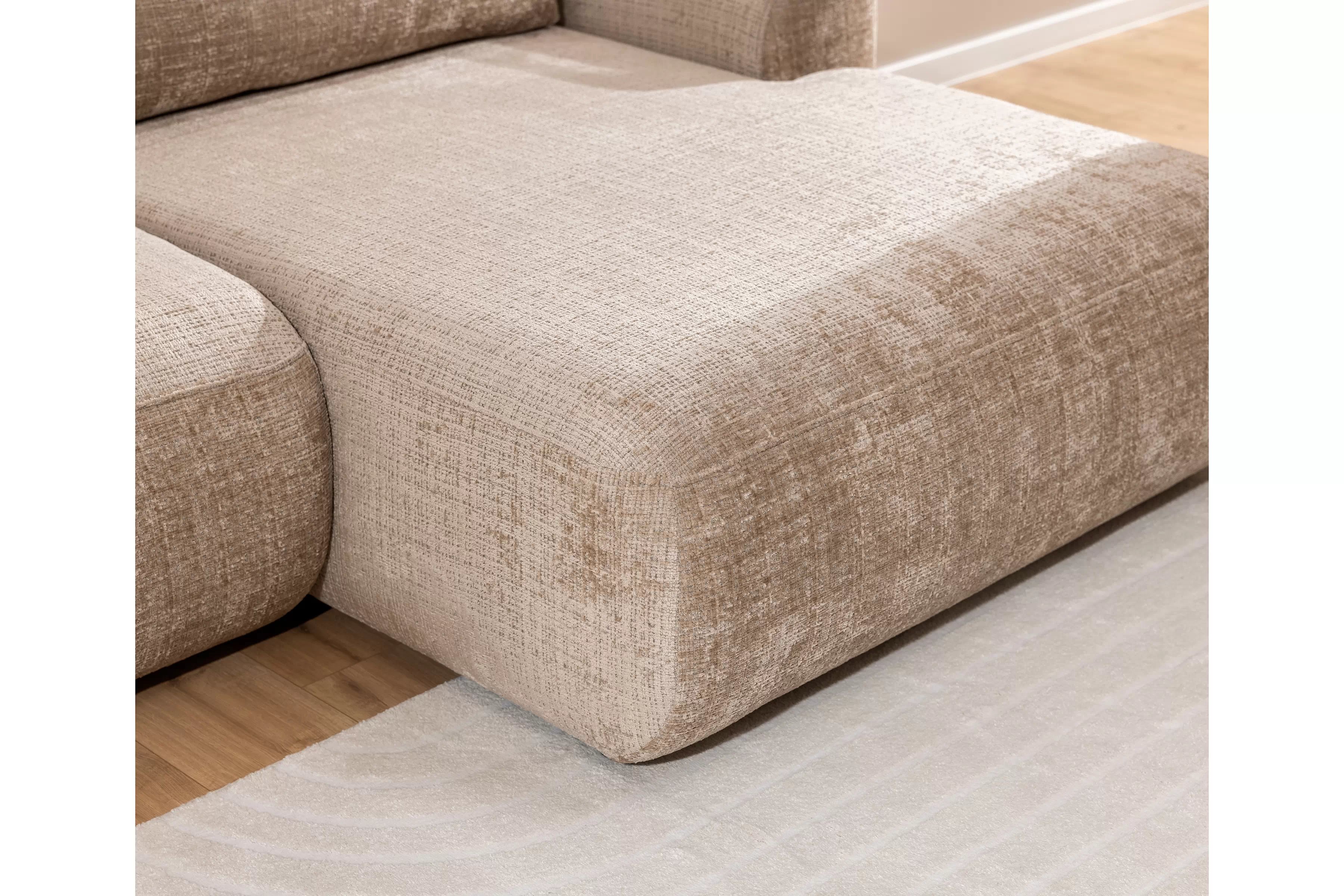 Rozkladacia rohová sedacia súprava Lotulis Mini pravá - béžová žinylka Cremona 14 Rohová sedacia súprava s funkciou spánku Lotulis Mini pravá strana - béžový šenil Cremona 14 