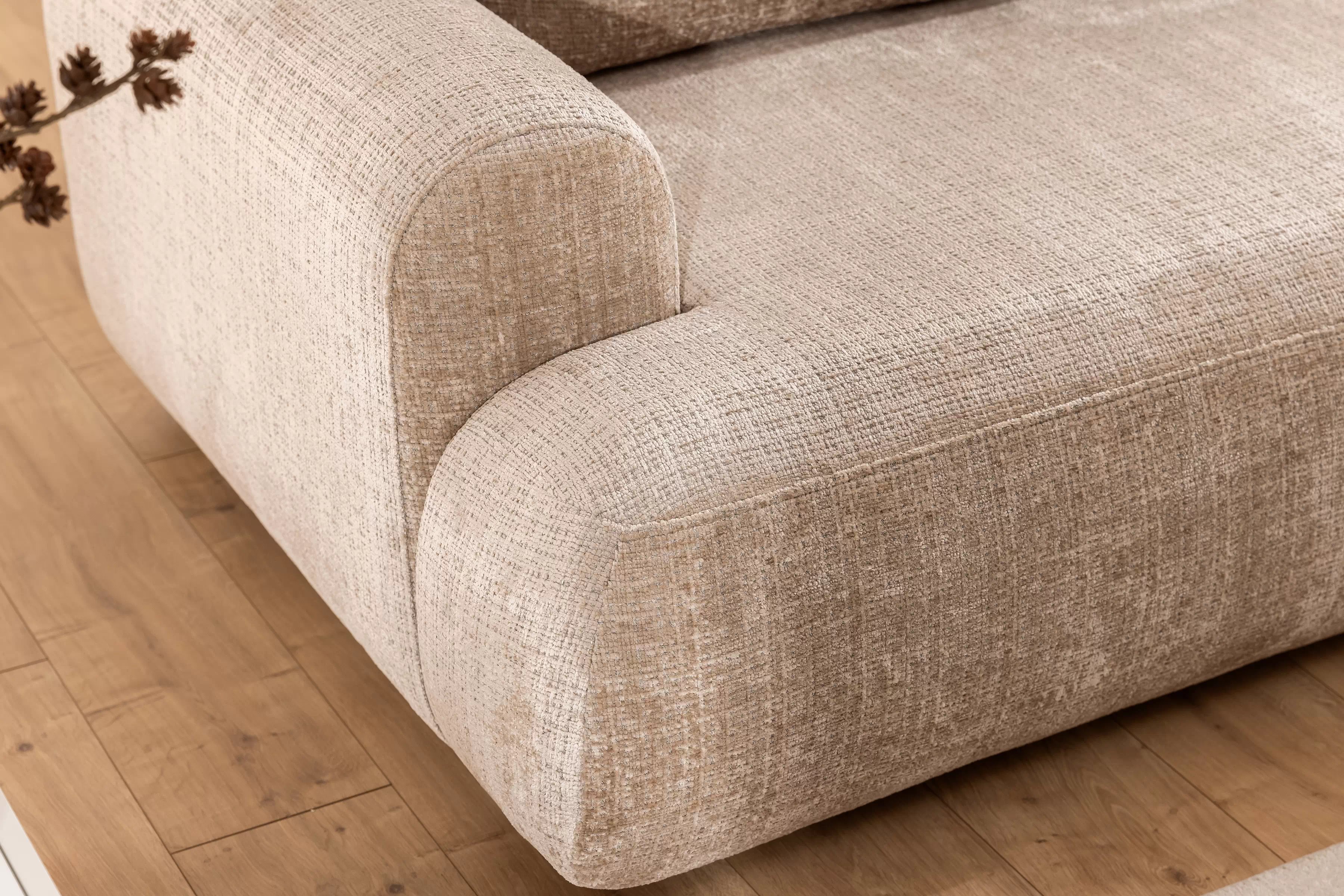 Rozkladacia rohová sedacia súprava Lotulis Mini pravá - béžová žinylka Cremona 14 Rohová sedacia súprava s funkciou spánku Lotulis Mini pravá strana - béžový šenil Cremona 14 