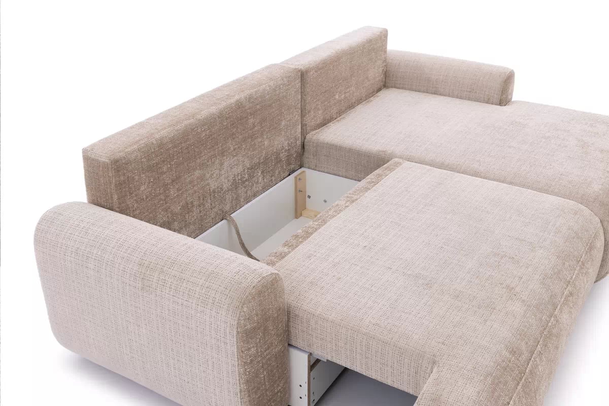 Rozkladacia rohová sedacia súprava Lotulis Mini pravá - béžová žinylka Cremona 14 Rohová sedacia súprava s funkciou spánku Lotulis Mini pravá strana - béžový šenil Cremona 14 