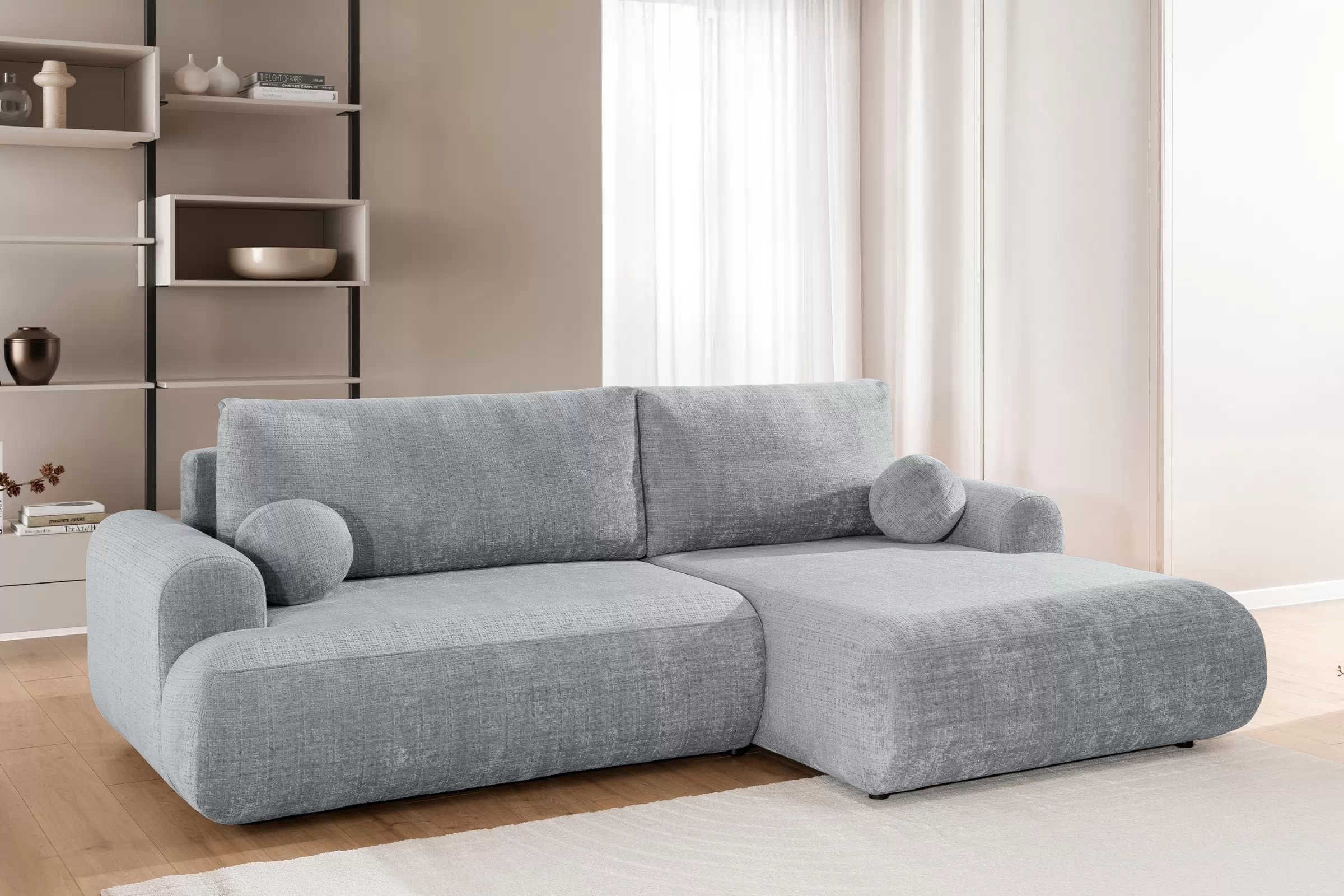 Rozkládací rohová sedací souprava Lotulis Mini pravá - popelavá Cremona 81 Rohová sedací souprava rozkládací Lotulis Mini pravá - popelavá šenil Cremona 81 