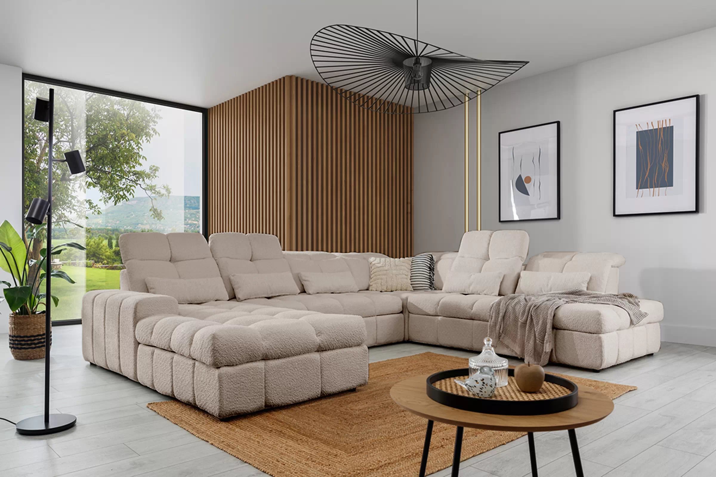 Rohová sedacia súprava Magnelio U II pravá s rozkladacou funkciou - béžová bouclé Catch Me 2 Rohová sedacia súprava s funkciou spania Magnelio U II pravá strana - Béžová boucle Catch me 2