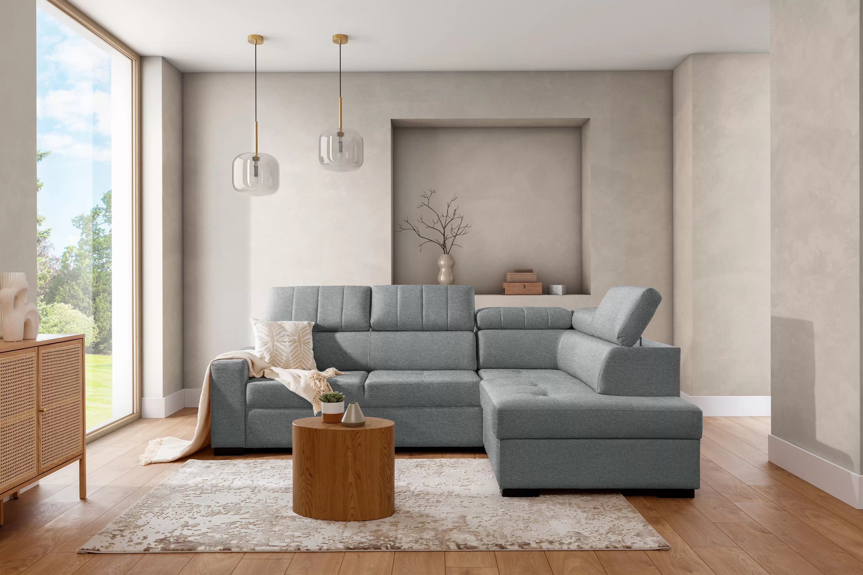 Rozkladacia rohová sedacia súprava Modeno L pravá - sivá pletenina Ado 1615 Rohová sedacia súprava s funkciou spánku Modeno L pravá strana - šedá plecionka Ado 1615