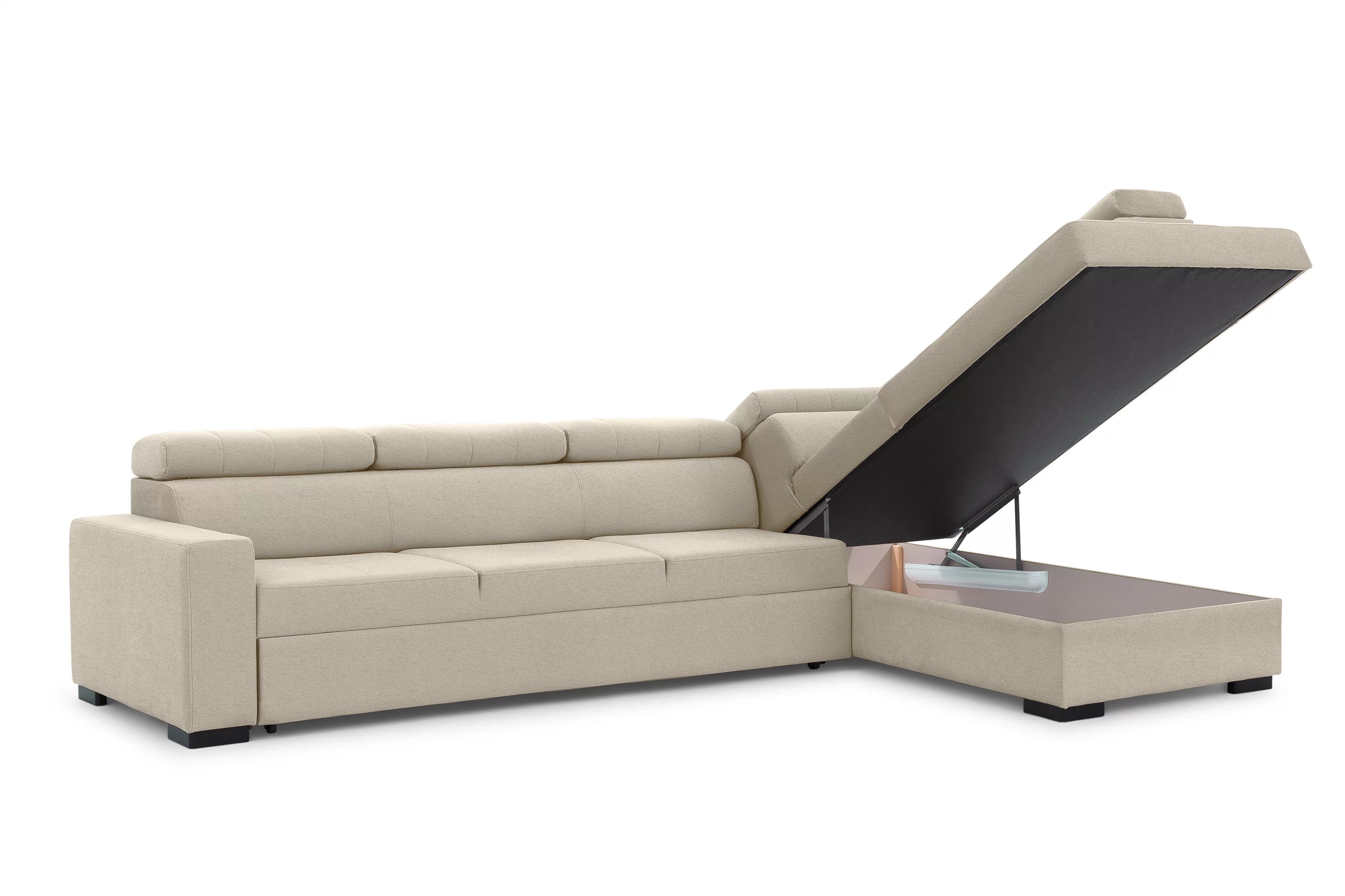 Rozkladacia rohová sedacia súprava Modeno Maxi pravá - krémová pletenina Ado 1601  Rohová sedacia súprava s funkciou spánku Modeno Maxi pravá strana - kremowa plecionka Ado 1601