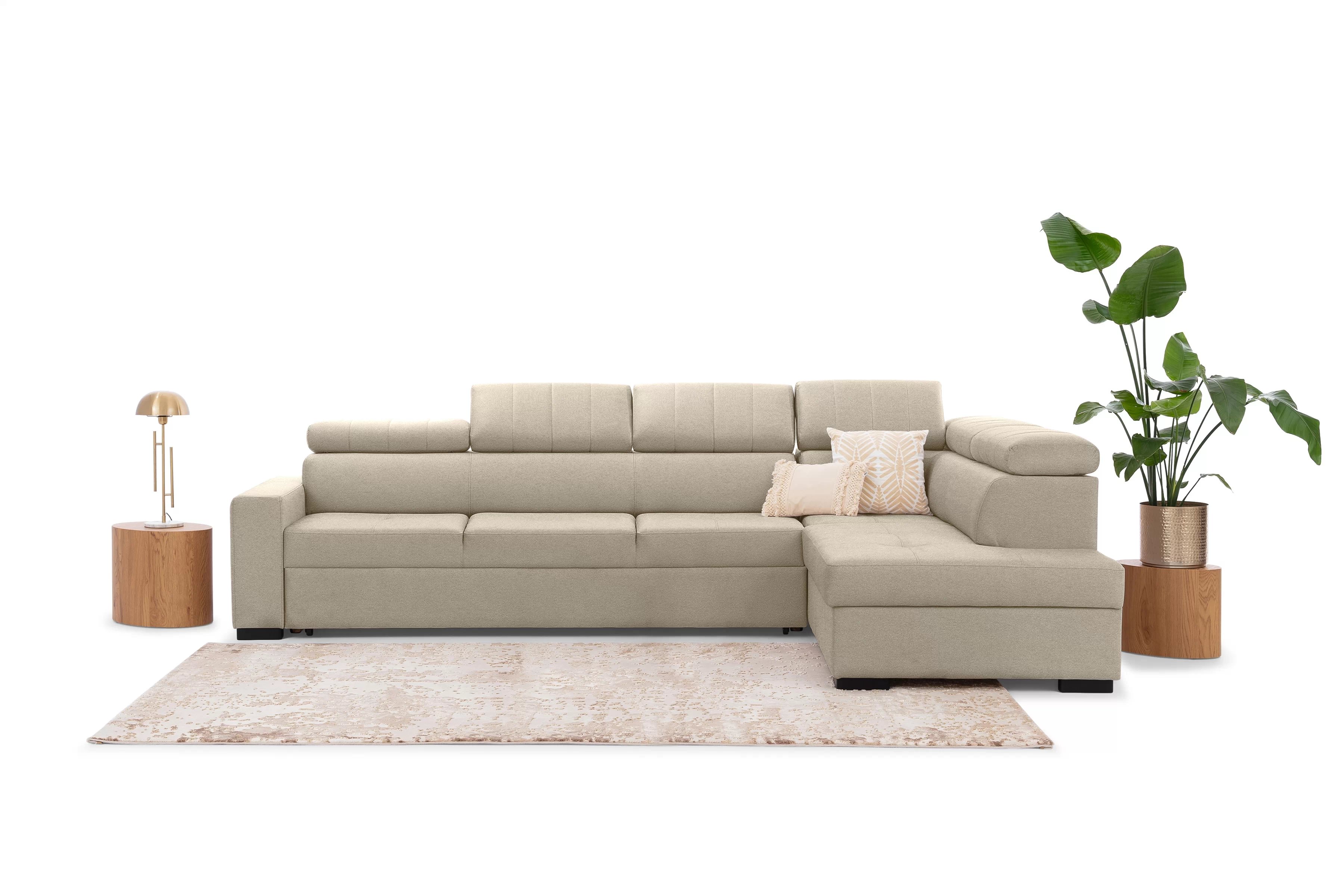 Rozkladacia rohová sedacia súprava Modeno Maxi pravá - krémová pletenina Ado 1601  Rohová sedacia súprava s funkciou spánku Modeno Maxi pravá strana - kremowa plecionka Ado 1601