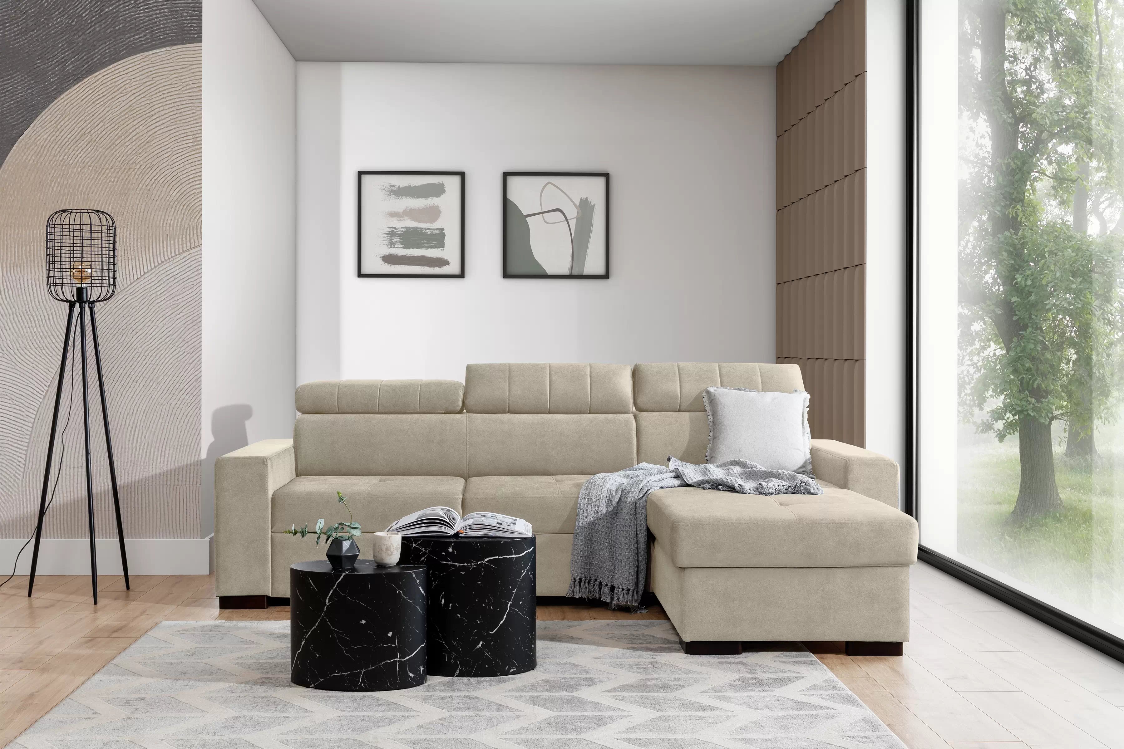 Rozkládací rohová sedací souprava Modeno Mini - béžová Ado 1601 Halva Rohová sedací souprava rozkládací Modeno Mini uniwersalny Levá/pravý - béžová Pletenina Ado 1601 Halva