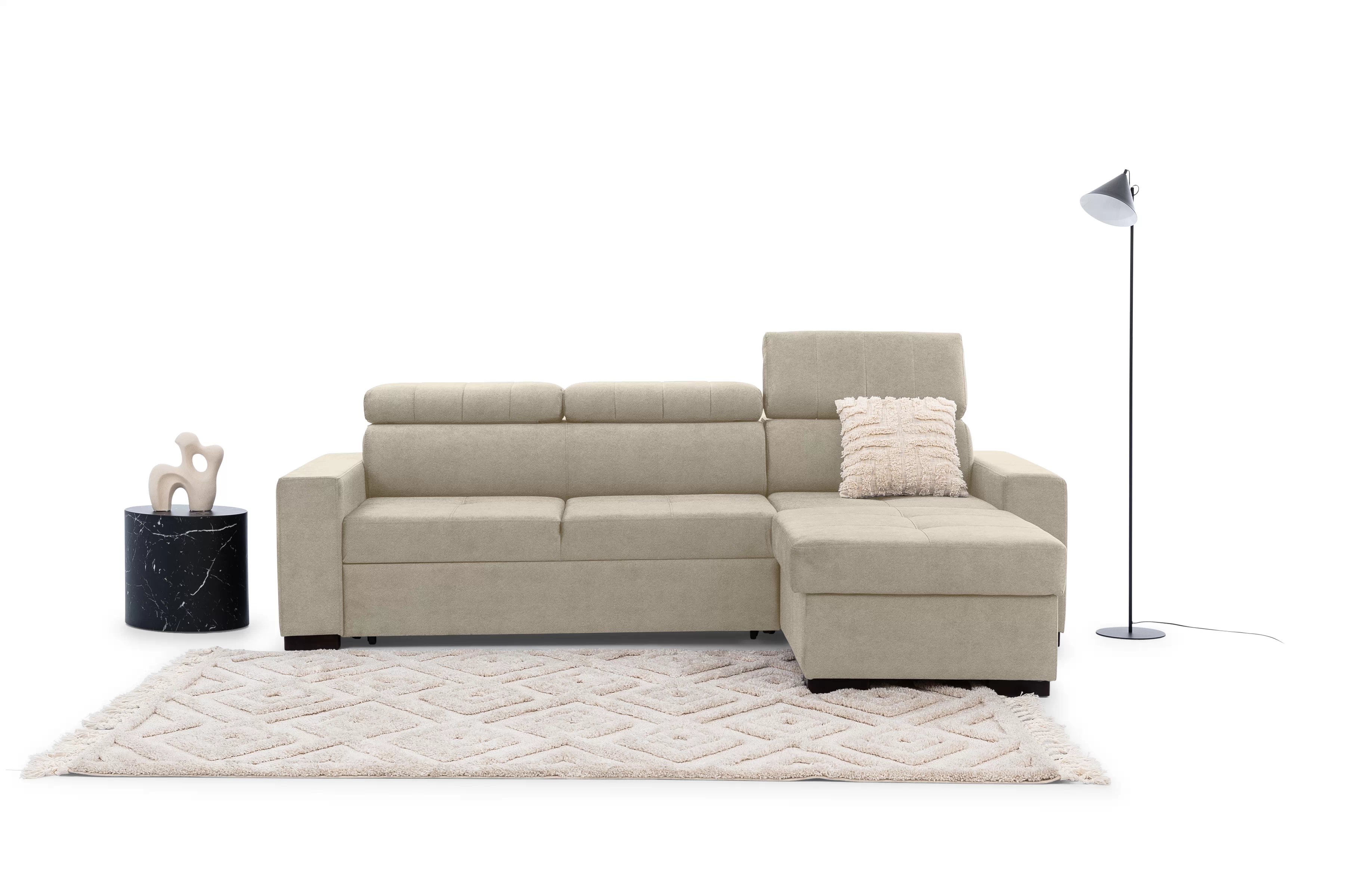 Rozkládací rohová sedací souprava Modeno Mini - béžová Ado 1601 Halva Rohová sedací souprava rozkládací Modeno Mini uniwersalny Levá/pravý - béžová Pletenina Ado 1601 Halva