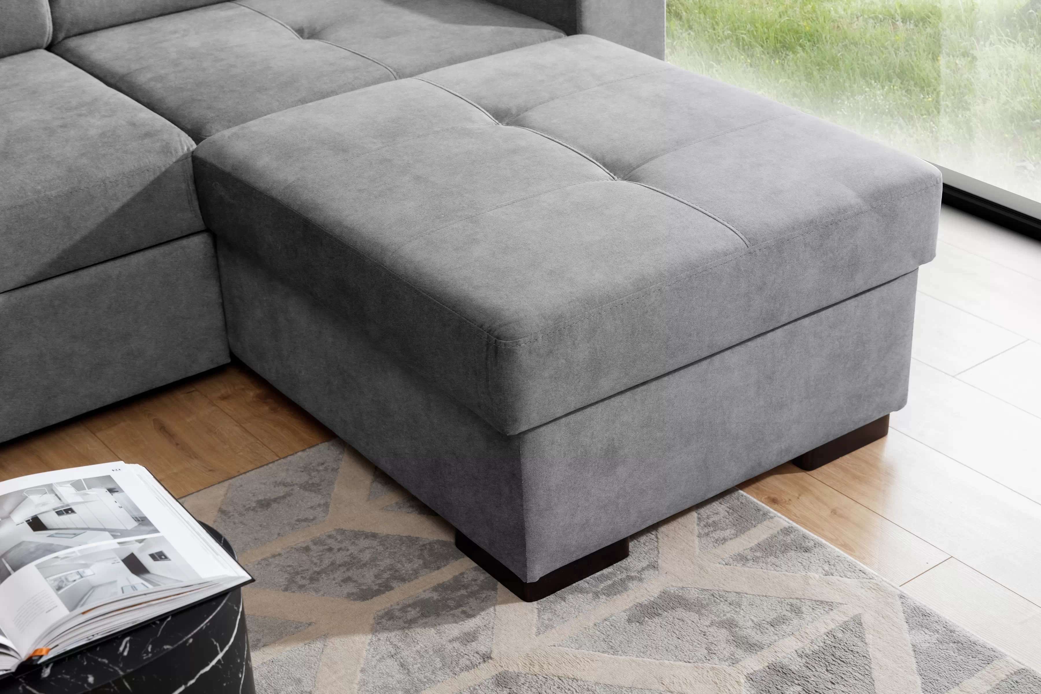 Rozkládací rohová sedací souprava Modeno Mini - šedá Zetta 304 Rohová sedací souprava rozkládací Modeno Mini uniwersalny Levá/pravý - šedá welwet latwoczyszczacy Zetta 304 