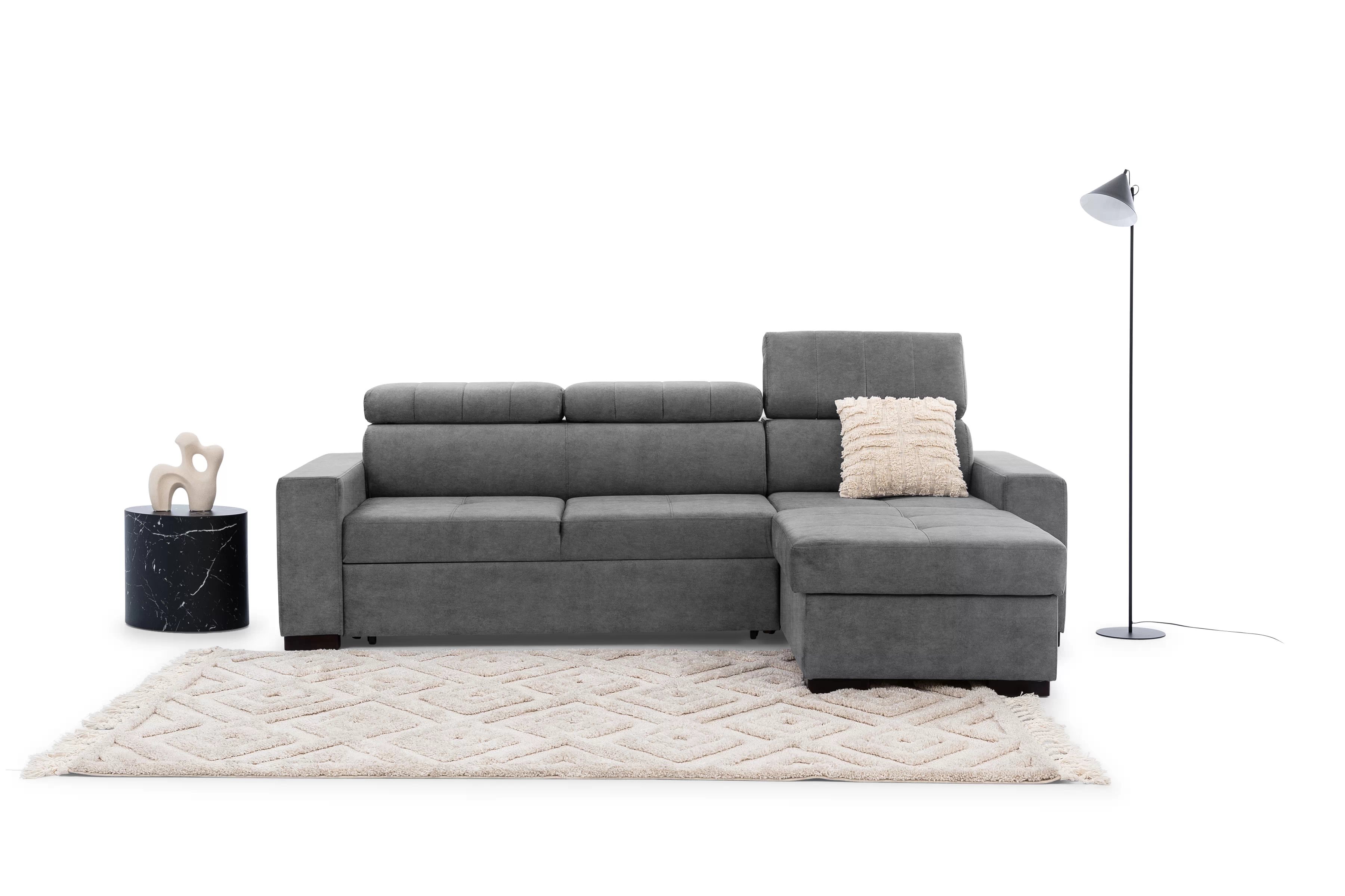 Rozkládací rohová sedací souprava Modeno Mini - šedá Zetta 304 Rohová sedací souprava rozkládací Modeno Mini uniwersalny Levá/pravý - šedá welwet latwoczyszczacy Zetta 304 