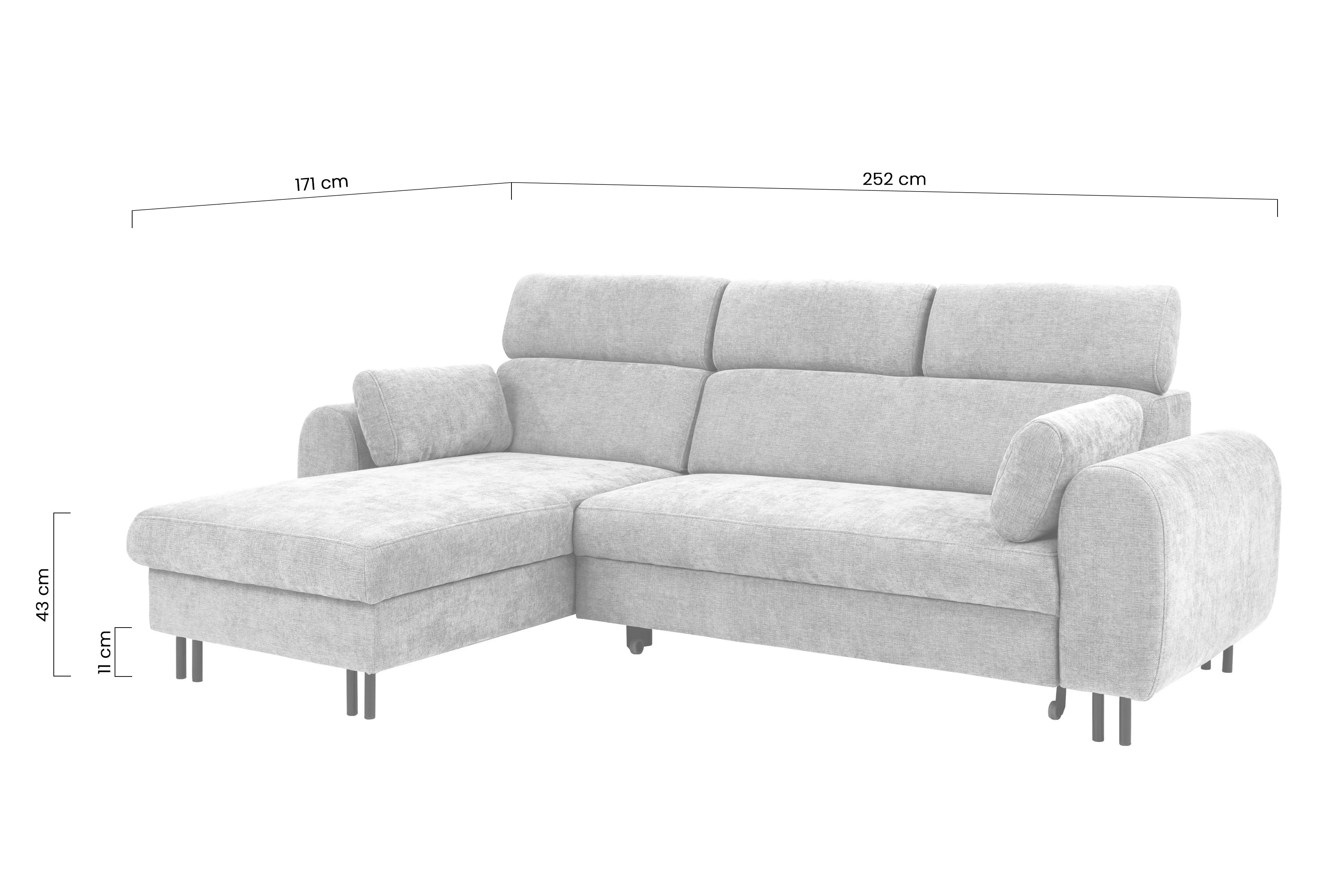 Rohová sedacia súprava Porto pravá s funkciou spania - sivý šenil Retro Bliss 90 / čierne nožičky Rohová sedacia súprava s funkciou spania Porto pravá strana - šedý šenil Retro Bliss 90 / čierny nozki