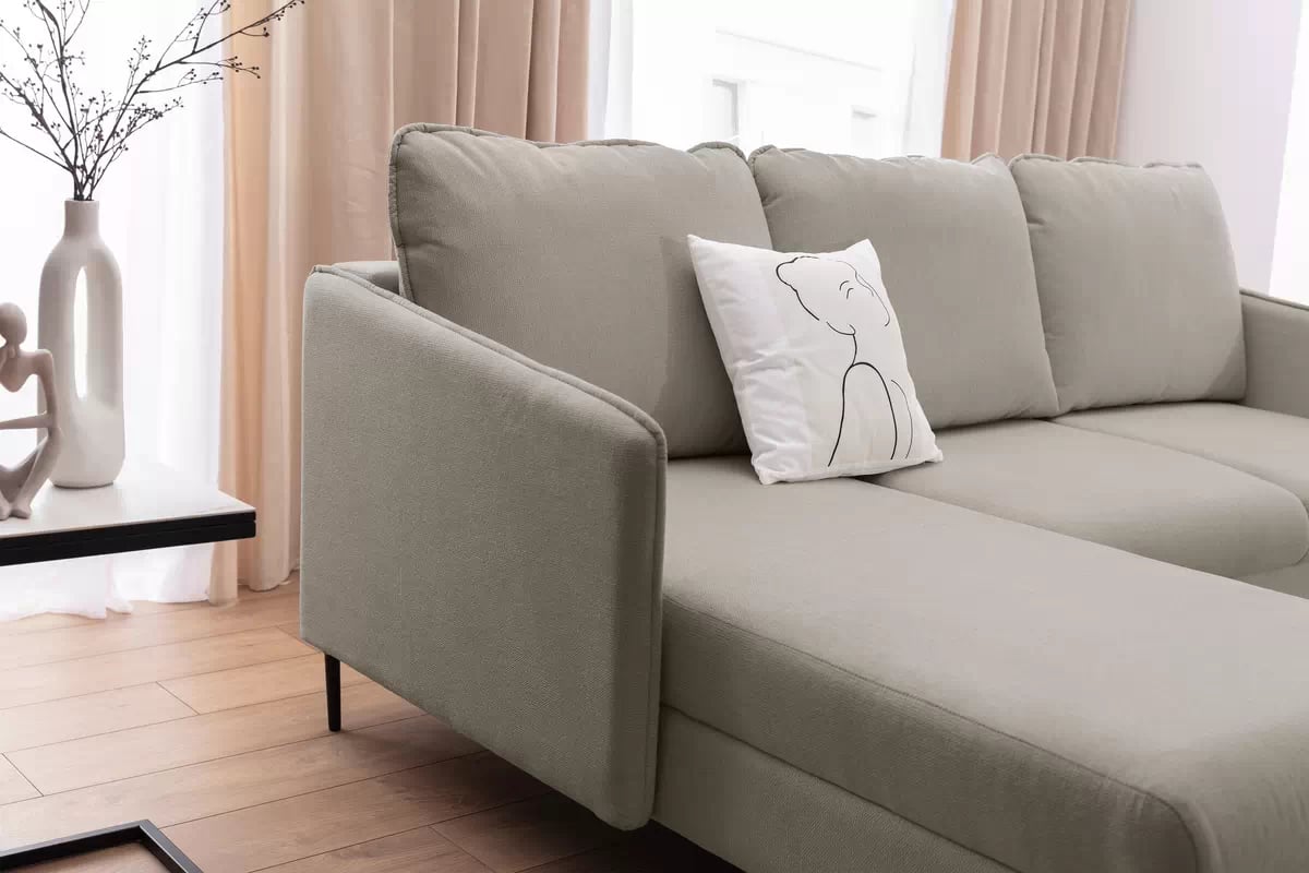 Rozkládací rohová sedací souprava Taila Mini levá - béžová látka Loft 02 / černé nožky Rohová sedací souprava rozkládací Taila Mini levá - béžová plecionka Loft 02, černá Nohy