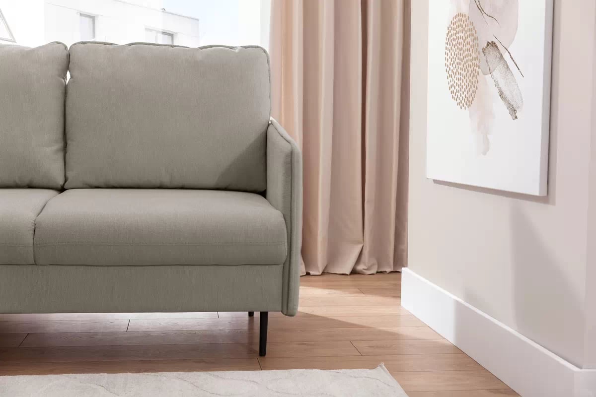 Rozkládací rohová sedací souprava Taila Mini levá - béžová látka Loft 02 / černé nožky Rohová sedací souprava rozkládací Taila Mini levá - béžová plecionka Loft 02, černá Nohy