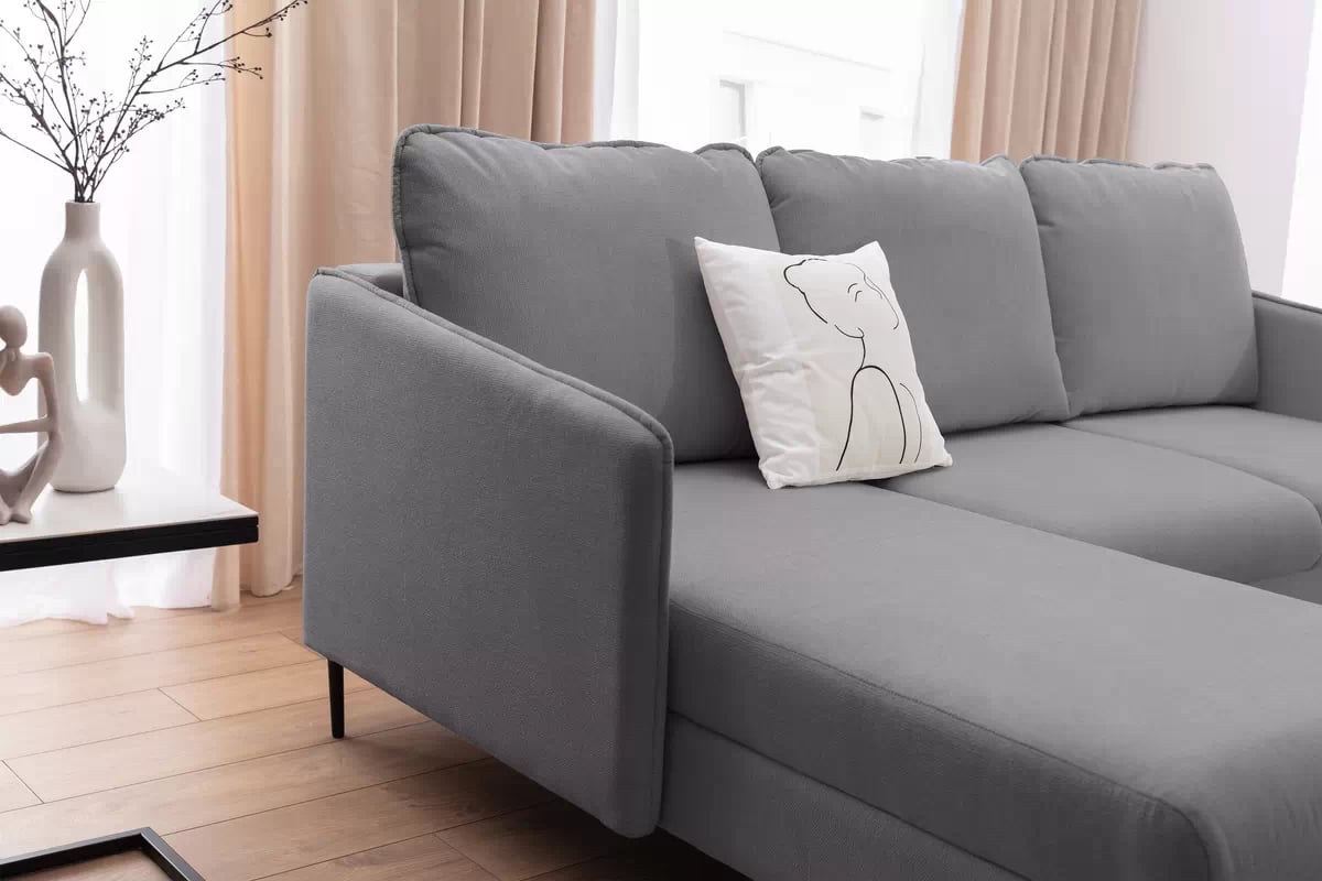 Rozkladacia rohová sedačka Taila Mini ľavá - šedá pletenina Loft 19 / čierne nožičky Rohová sedacia súprava s funkciou spania Taila Mini Ľavá strana - šedá plecionka Loft 19, čierny nožičky