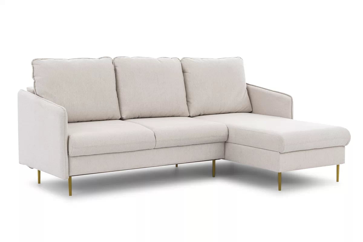 Rozkládací rohová sedací souprava Taila Mini pravá - béžová Loft 01 / zlaté nožky Rohová sedací souprava rozkládací Taila Mini pravá - béžová plecionka Loft 01, zlaté Nohy