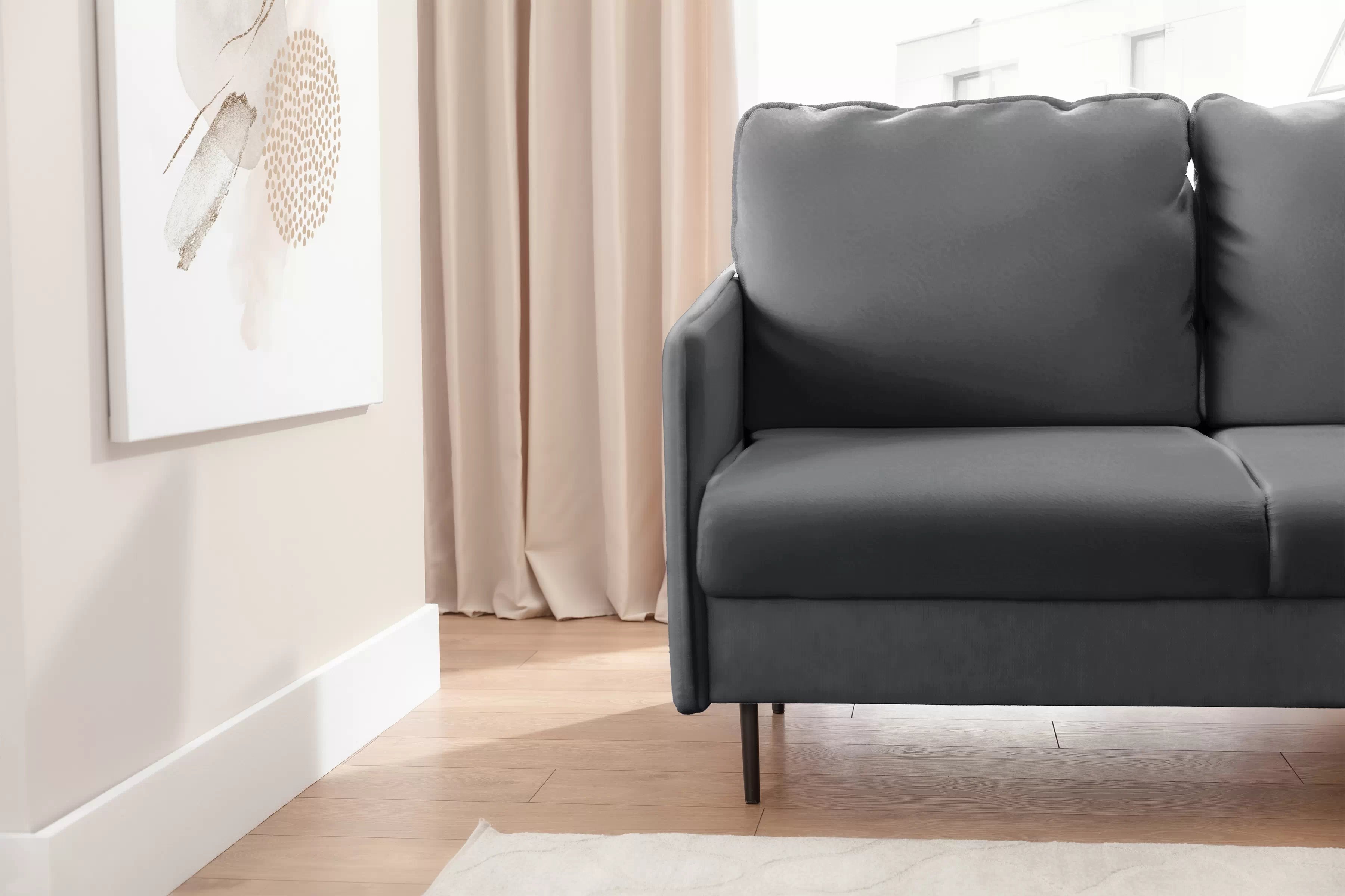 Rozkladacia rohová sedačka Taila Mini pravá - šedý zamat Velluto 18 / čierne nožičky Rohová sedacia súprava s funkciou spánku Taila Mini pravá strana - šedý velúr Velluto 18 / čierny nožičky