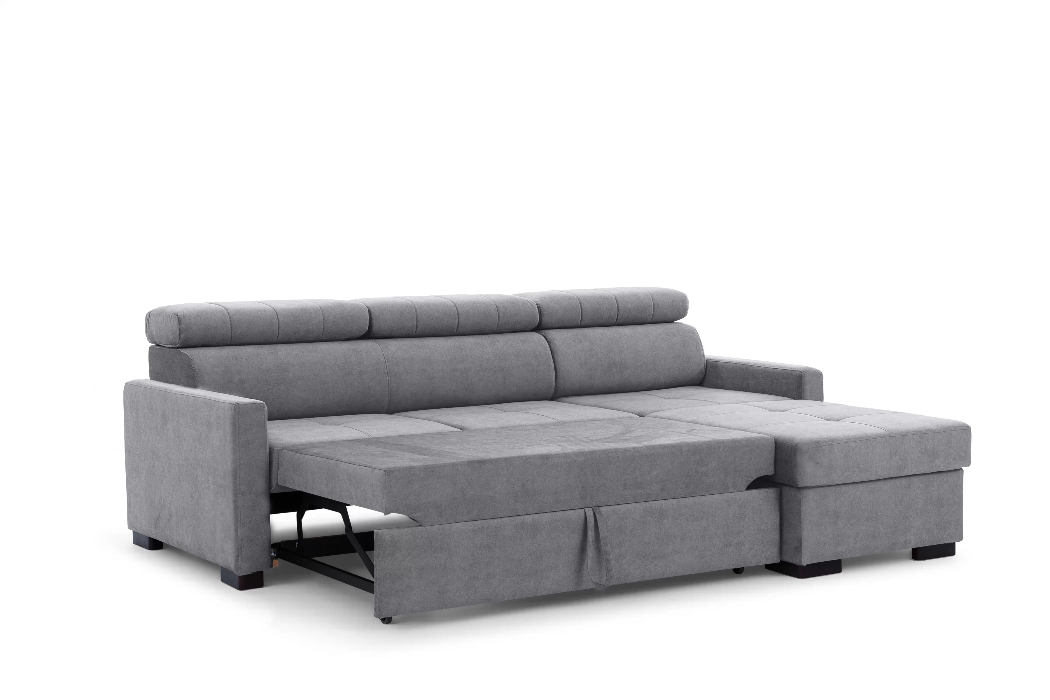 Rozkládací rohová sedací souprava Taremo Mini - šedá Cloud 82 Rohová sedací souprava rozkládací Taremo Mini uniwersalny pravý/Levá - šedá welwet Cloud 82