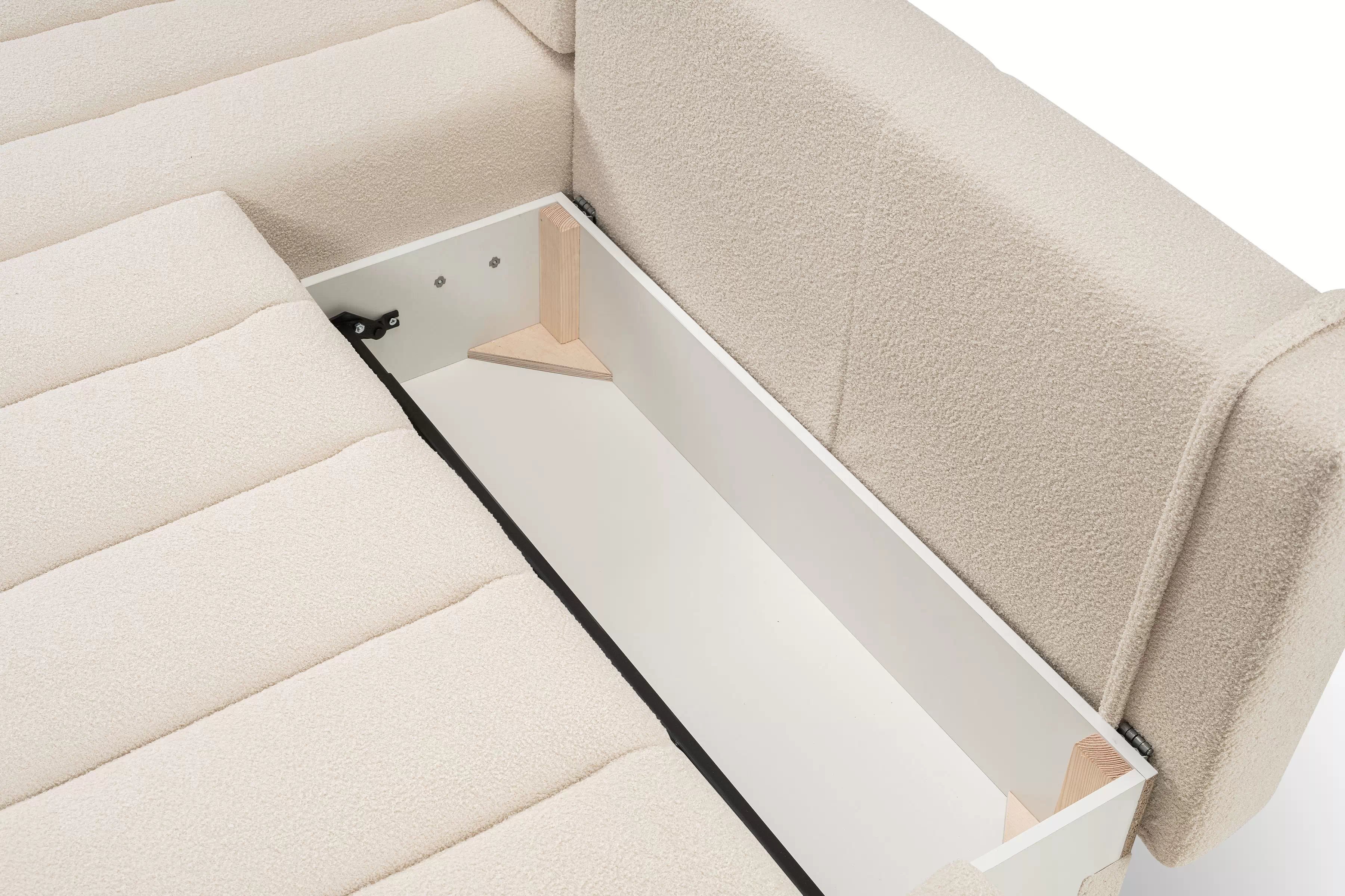 Rozkladacia rohová sedacia súprava Zelio ľavá - svetlobéžové buklé Lambi 8 Rohová sedacia súprava s funkciou spania Zelio Ľavá strana - kremowa boucle Lambi 8