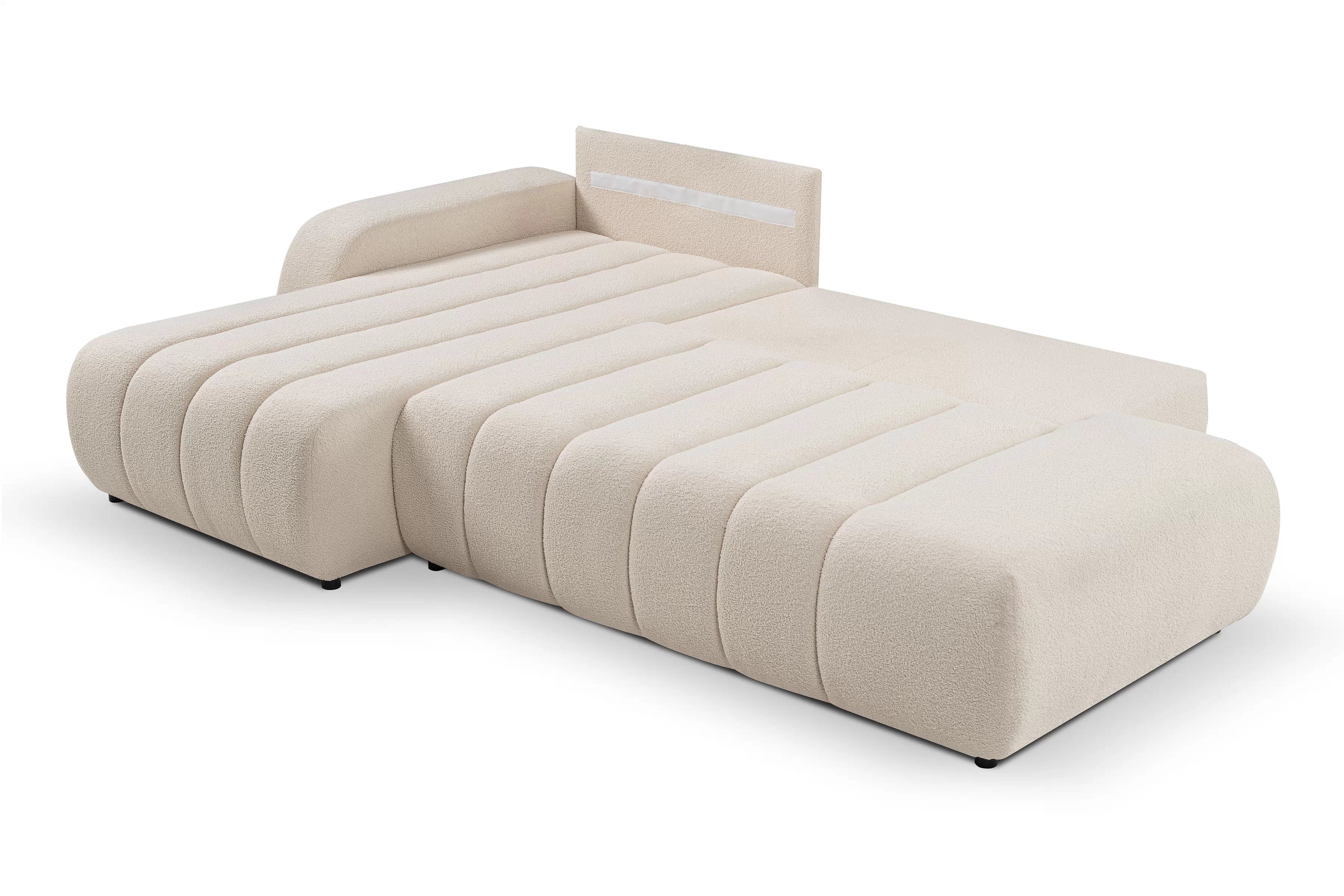 Rozkladacia rohová sedacia súprava Zelio ľavá - svetlobéžové buklé Lambi 8 Rohová sedacia súprava s funkciou spania Zelio Ľavá strana - kremowa boucle Lambi 8