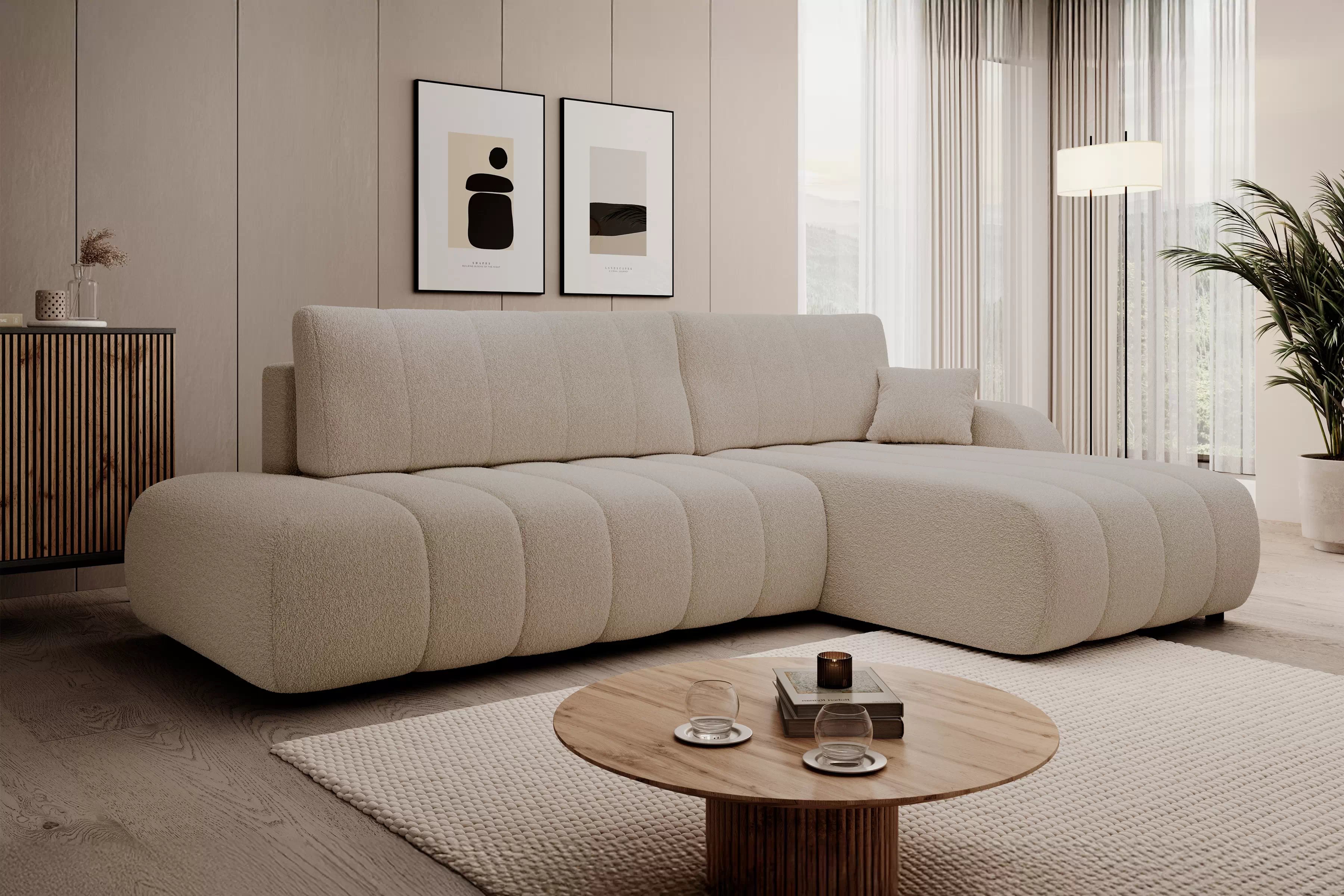 Rozkládací rohová sedací souprava Zelio pravá - béžová Lambi 5 Rohová sedací souprava rozkládací Zelio pravá - béžová boucle Lambi 5