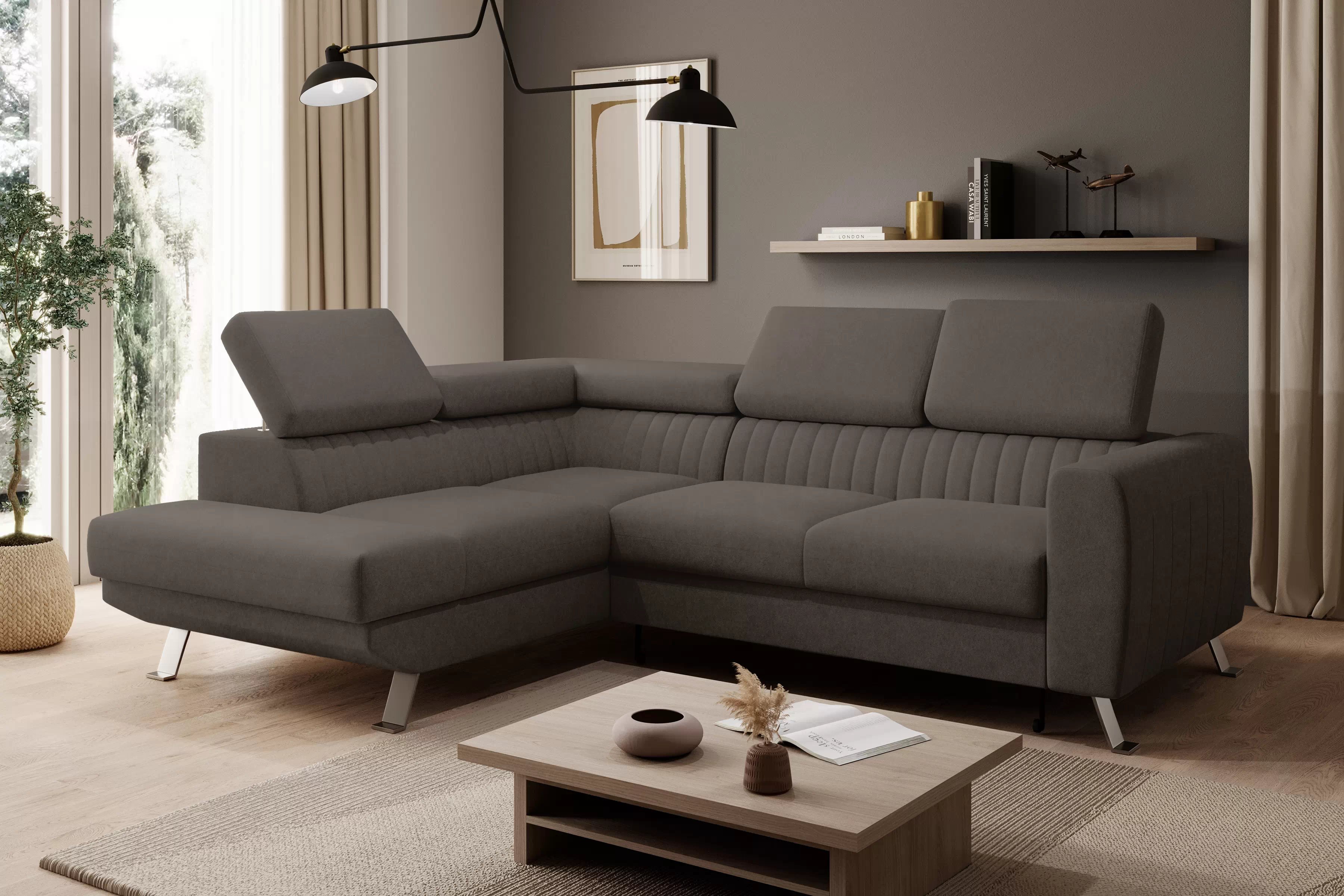 Rozkladacia rohová sedačka Zelubia ľavá - hnedý zamat Zetta 293 Rohová sedacia súprava s funkciou spánku Zelubia Ľavá strana - Hnedý zamat ľahkočistiaci Zetta 293 - Limitowana ponuka