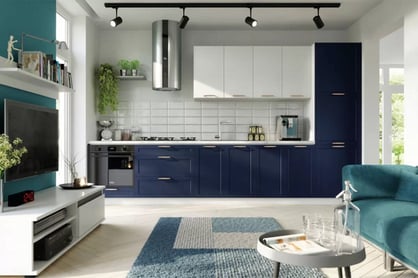 Kuchynská linka Navia Design 370cm - tmavomodrá mat / biely mat