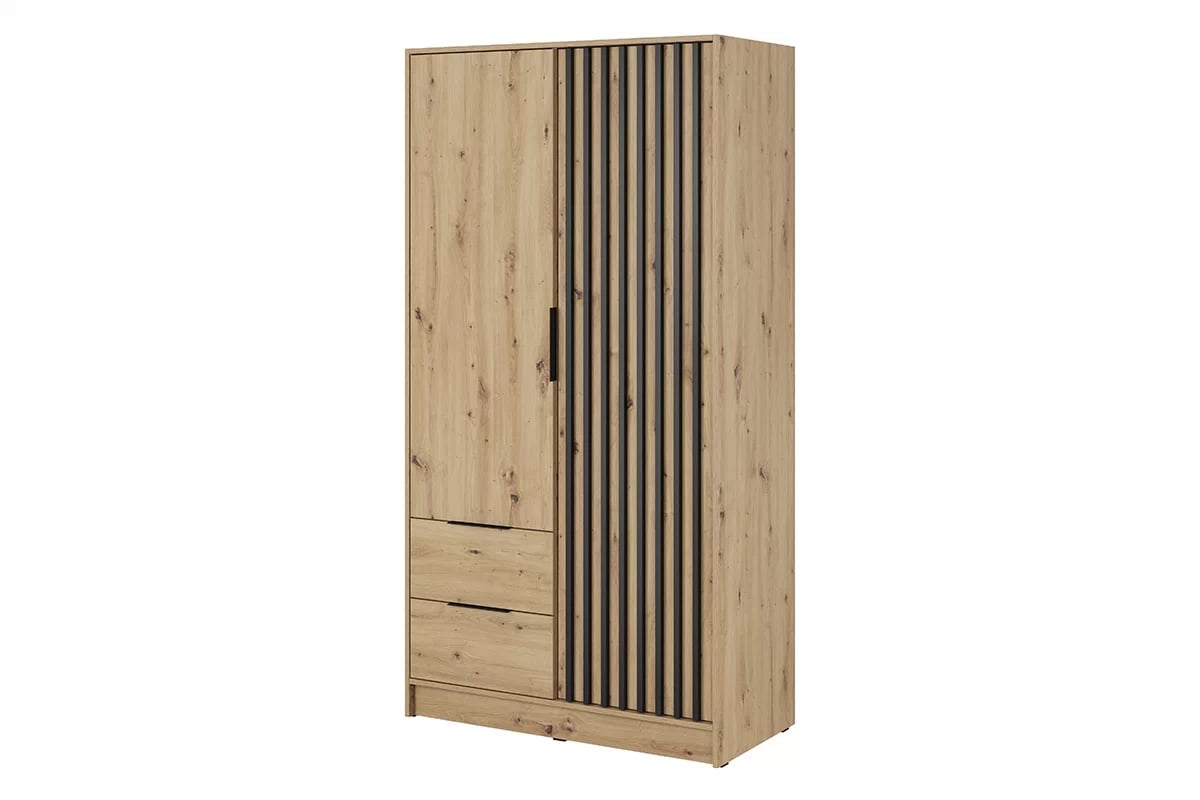 Skriňa s lamelami Neria - dub artisan / čierny Szafa Neria 105 cm - dąb artisan / czarny
