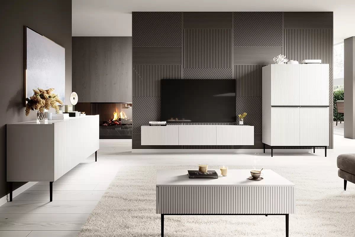 Vysoká komoda Nicole 100 cm – biely mat / čierna Komoda do izby dziennego