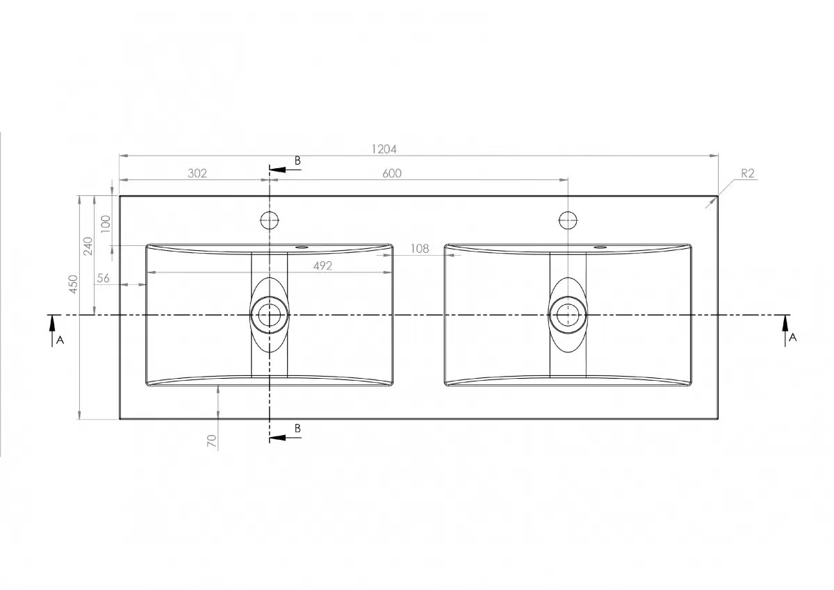 Zapustné umývadlo Nicole 120 cm Umývadlo wpuszczana do szafkek lazienkowych Nicole 120 cm - Rozmery