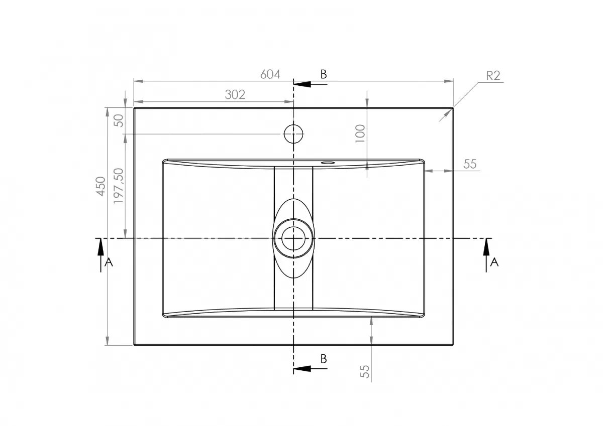 Zápustné umyvadlo Nicole 60 cm Umyvadlo wpuszczana pro Skříňky lazienkowej Nicole 60 cm - Rozměry