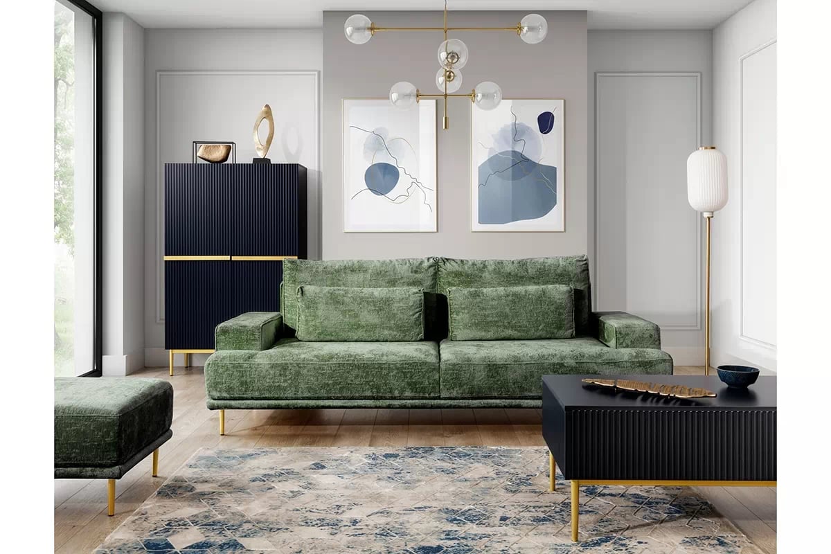 Pohovka Nicole - zelený šenil Miu 2048 / zlaté nožičky - Koncovka Série zelená Pohovka . 