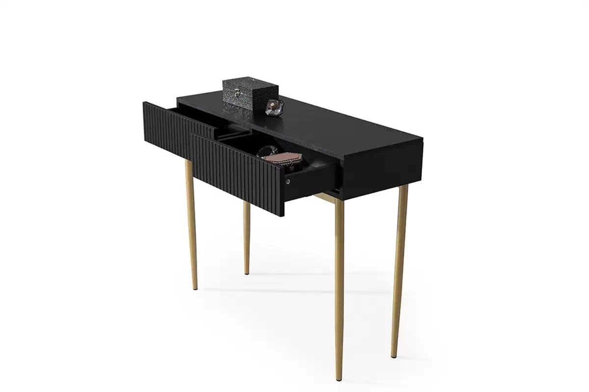 Toaletní stolek Nicole 100 cm se zásuvkami - černý mat / zlaté nohy moderní konzole / Toaletní stolek se zásuvkami Nicole 100 cm - černá mat / zlaté nozki