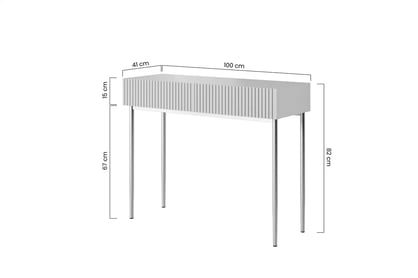 Toaletní stolek Nicole 100 cm - bílý mat / černé nožky moderní konzole / Toaletní stolek Nicole se zásuvkami i metalowymi nogami 100 cm - bílý mat / černá nozki