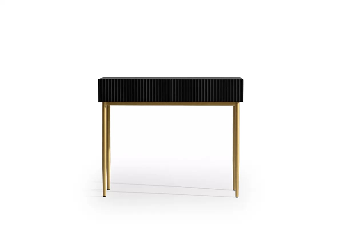 Toaletní stolek Nicole 100 cm se zásuvkami - černý mat / zlaté nohy moderní konzole / Toaletní stolek se zásuvkami Nicole 100 cm - černá mat / zlaté nozki