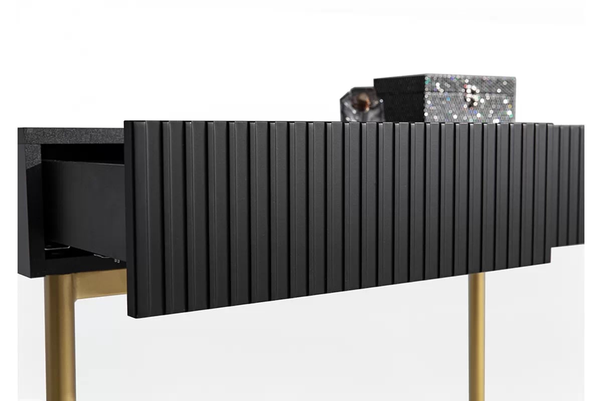 Toaletní stolek Nicole 100 cm se zásuvkami - černý mat / zlaté nohy moderní konzole / Toaletní stolek se zásuvkami Nicole 100 cm - černá mat / zlaté nozki