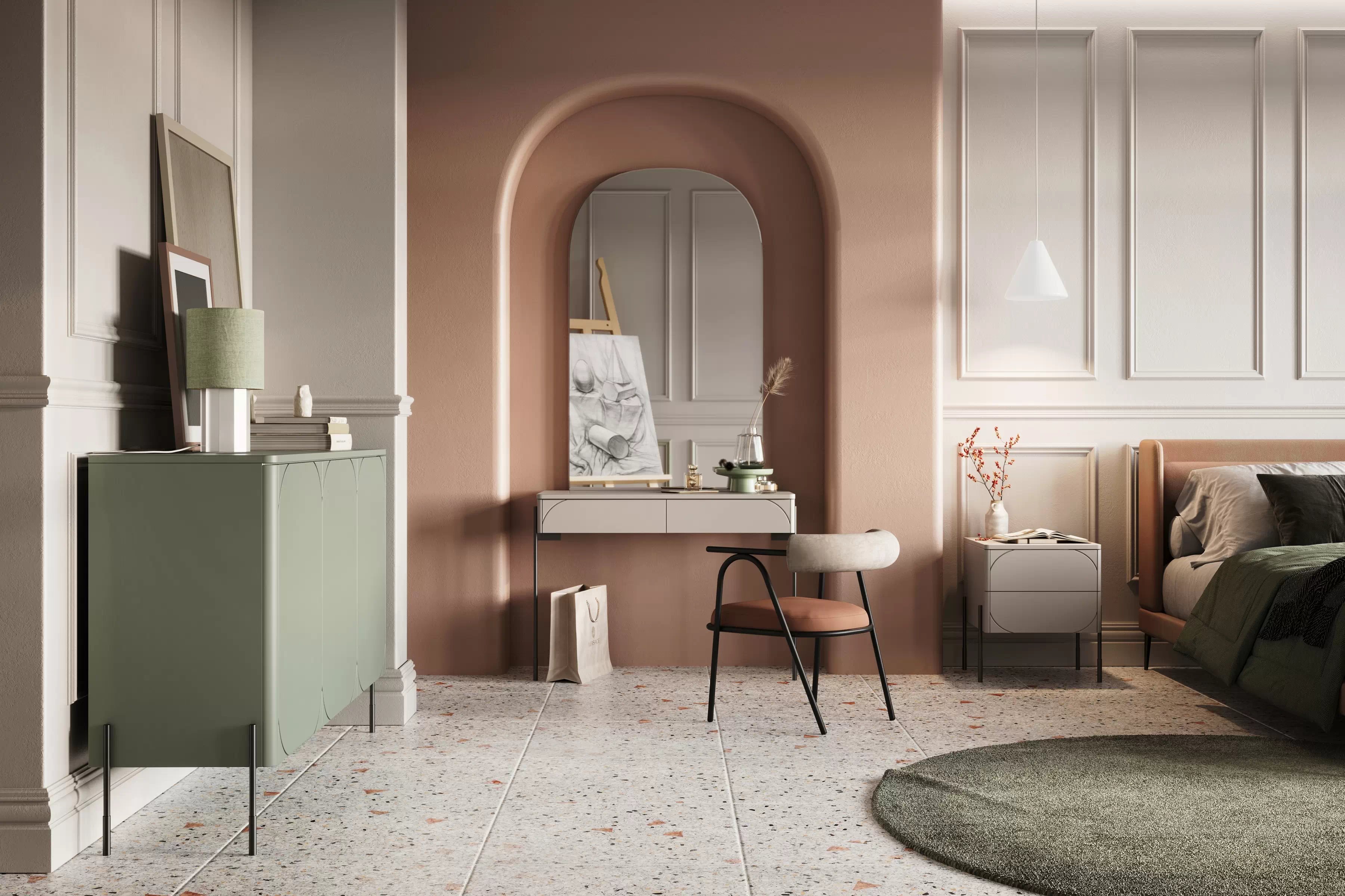 Toaletný stolík Sonatia 100 cm s dvoma zásuvkami - kašmír moderná Konzolový stolík/Toaletný Stolík s dvoma zásuvkami Sonatia 100 cm - kašmír