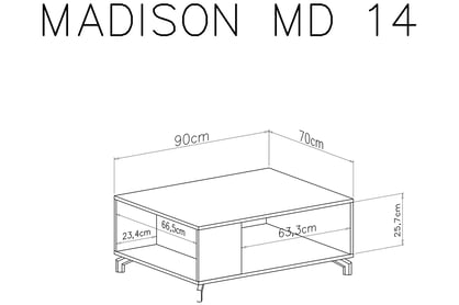 Moderný Konferenčný stolík s otvorenou policoumi Madison MD14 - biely / dub piškótový moderná Konferenčný Stôlík s výklenkommi Madison MD14 - Biely / dub piškótový - Rozmery