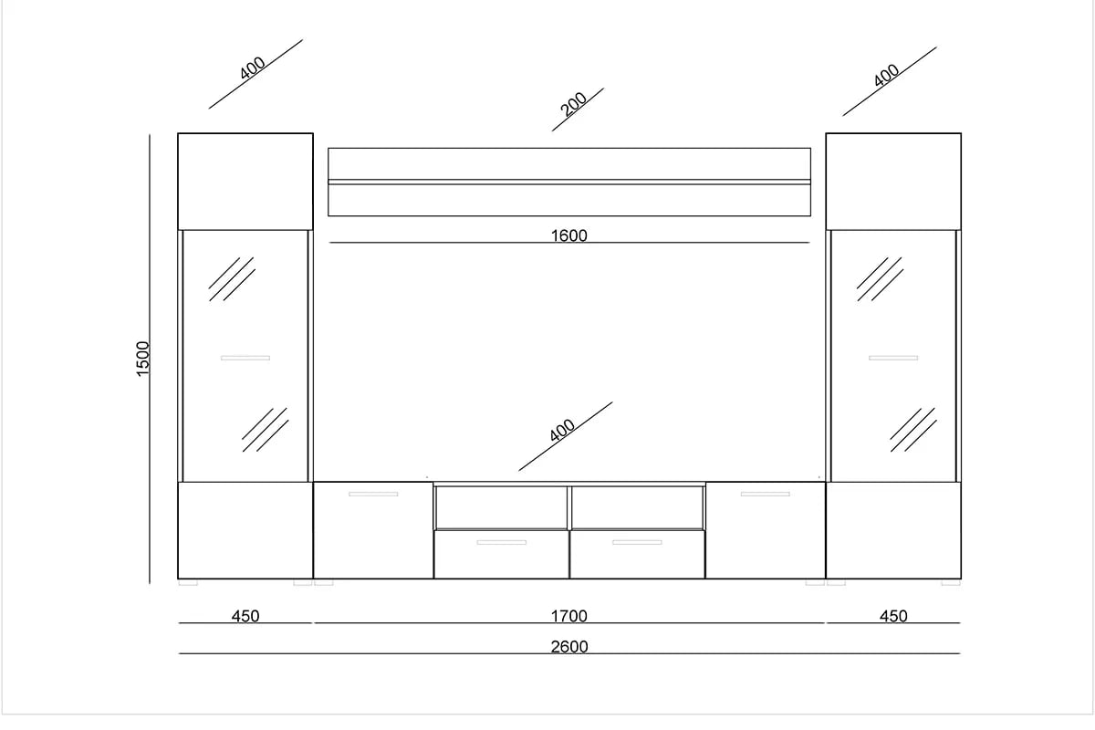 Obývacia stena Factor 1 - čierna Rozmery obývacej steny 