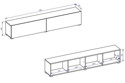 TV stolek AVA 40 180 cm stojící / závěsný - černá / dub wotan Skříňka tv stojací - závěsná AVA 180 - Černý / wotan - Rozměry