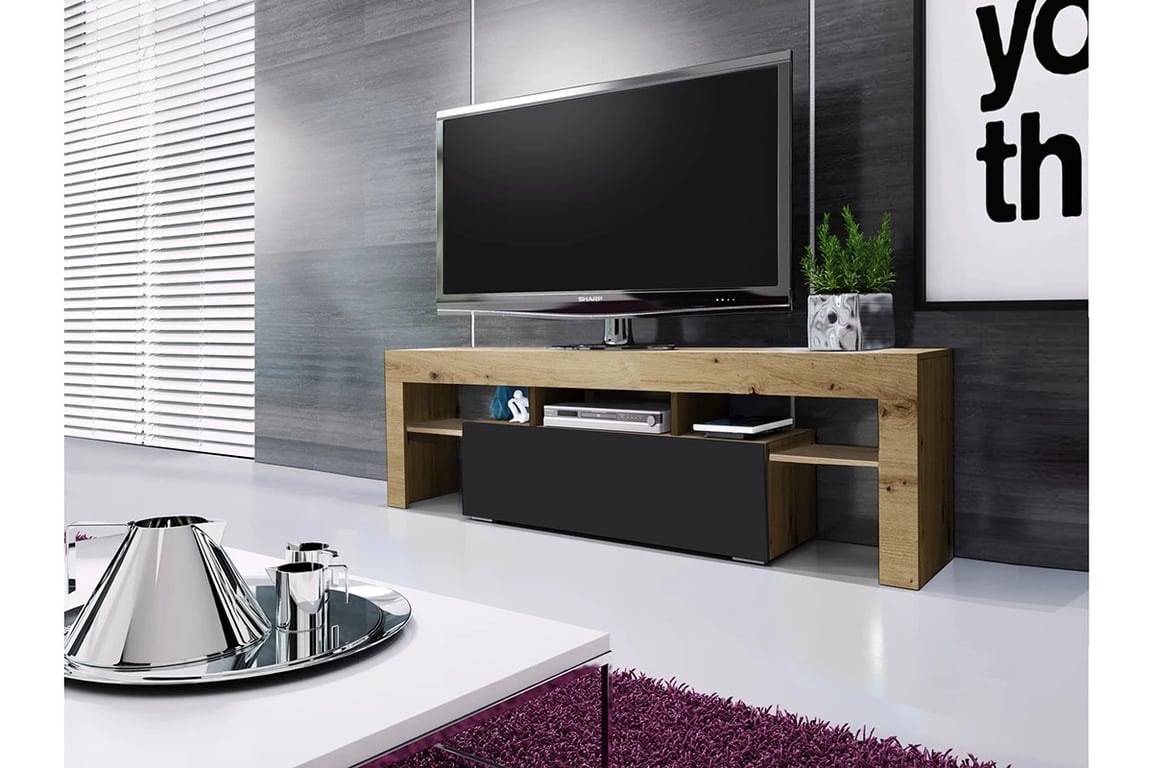 TV skrinka Vera 138 cm - Dub artisan / Čierny mat TV skrinka Vera do salonu