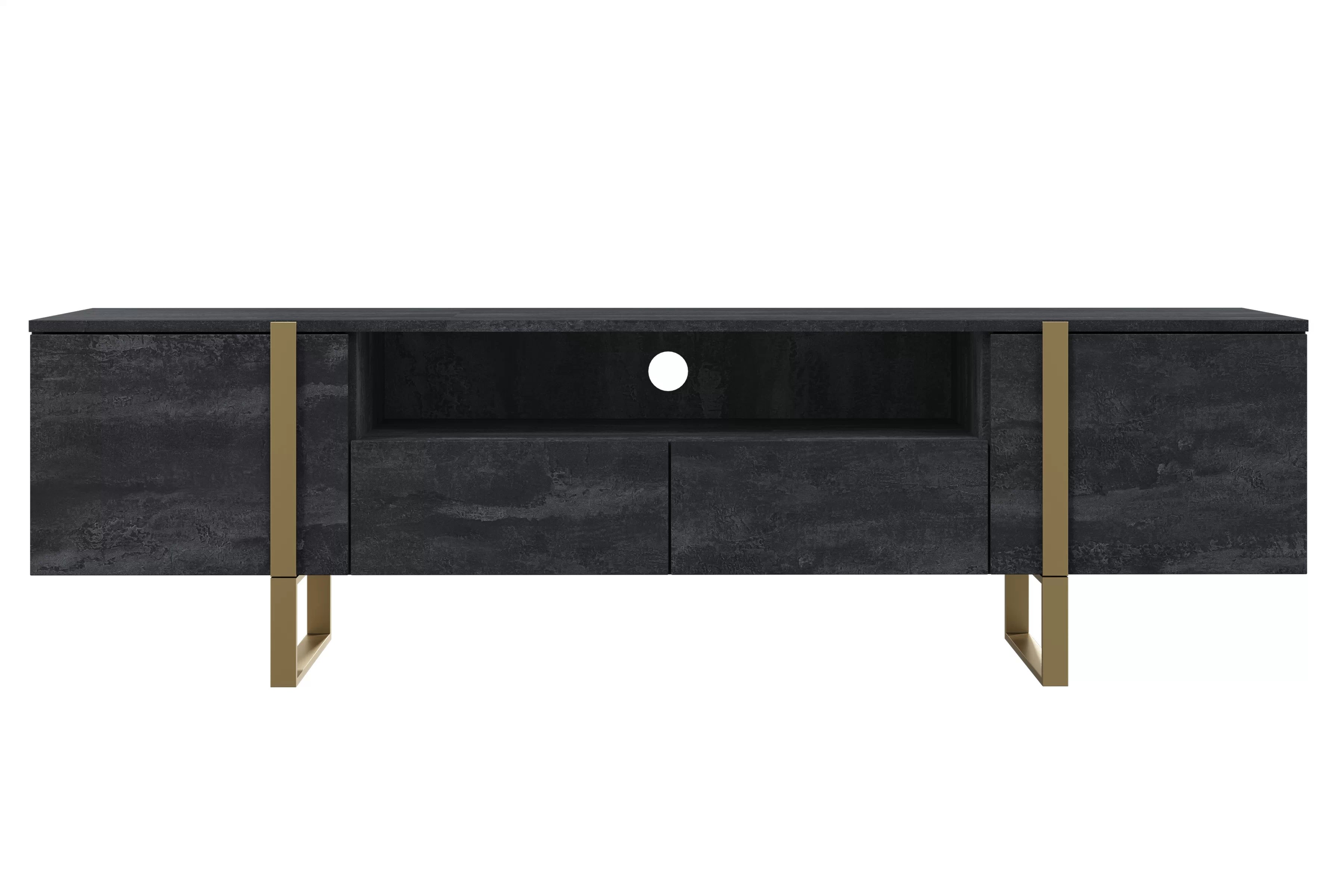 TV stolek Verica 200 cm - černý beton / zlaté nohy moderní skříňka RTV Verica se zásuvkami i metalowymi nogami 200 cm - černá beton / zlote nozki