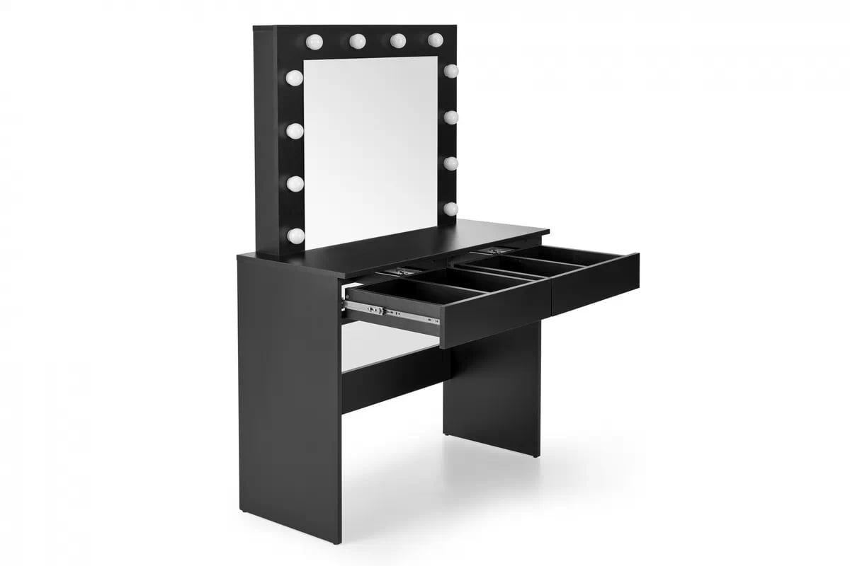 Toaletný stolík Velinio 95 cm - čierna moderná Toaletný Stolík Hollywood z szuflada i oswietleniem LED - Čierny