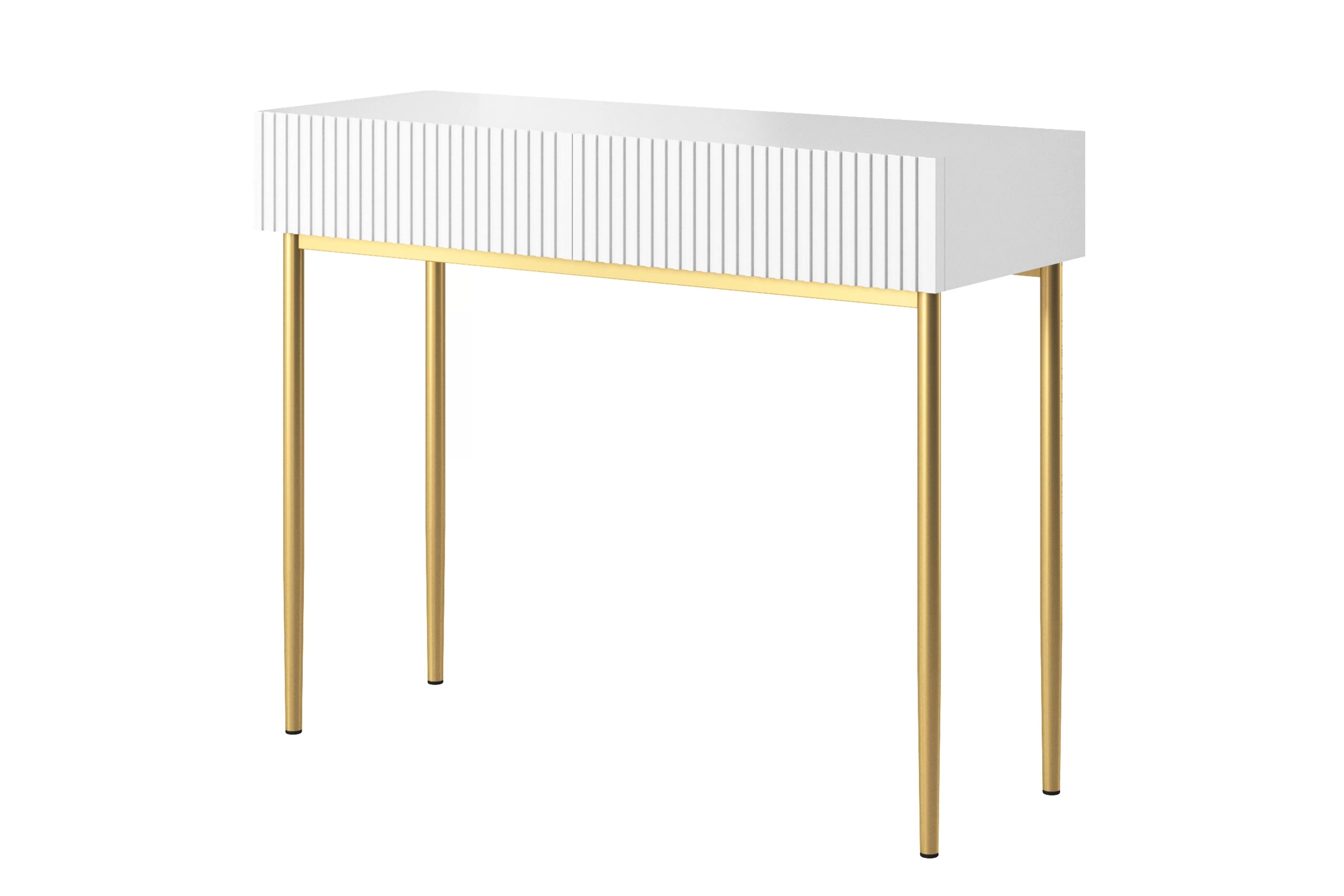 Moderný písací stôl Nicole - biely mat / zlaté nožičky moderné Písací stôl Nicole 100 cm so zásuvkami i metalowymi nogami- biely mat / zlote nozki