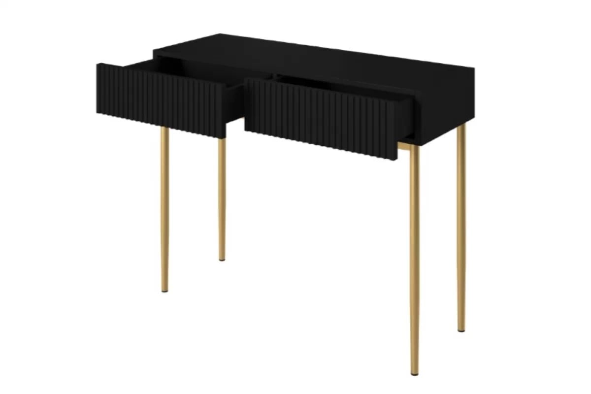 Moderný písací stôl Nicole - čierny mat / zlaté nožičky moderné burko Nicole so zásuvkami 100 cm - Čierny mat / zlote nozki