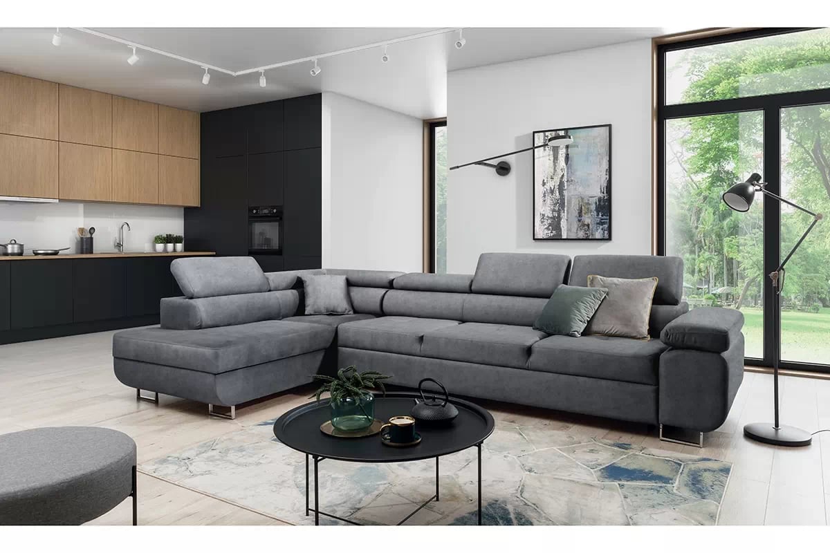 Rozkladacia rohová sedacia súprava Annabelle Maxi ľavá - grafitový velúr Zetta 304 / chrómové nožičky Rohová sedacia súprava Annabelle Maxi