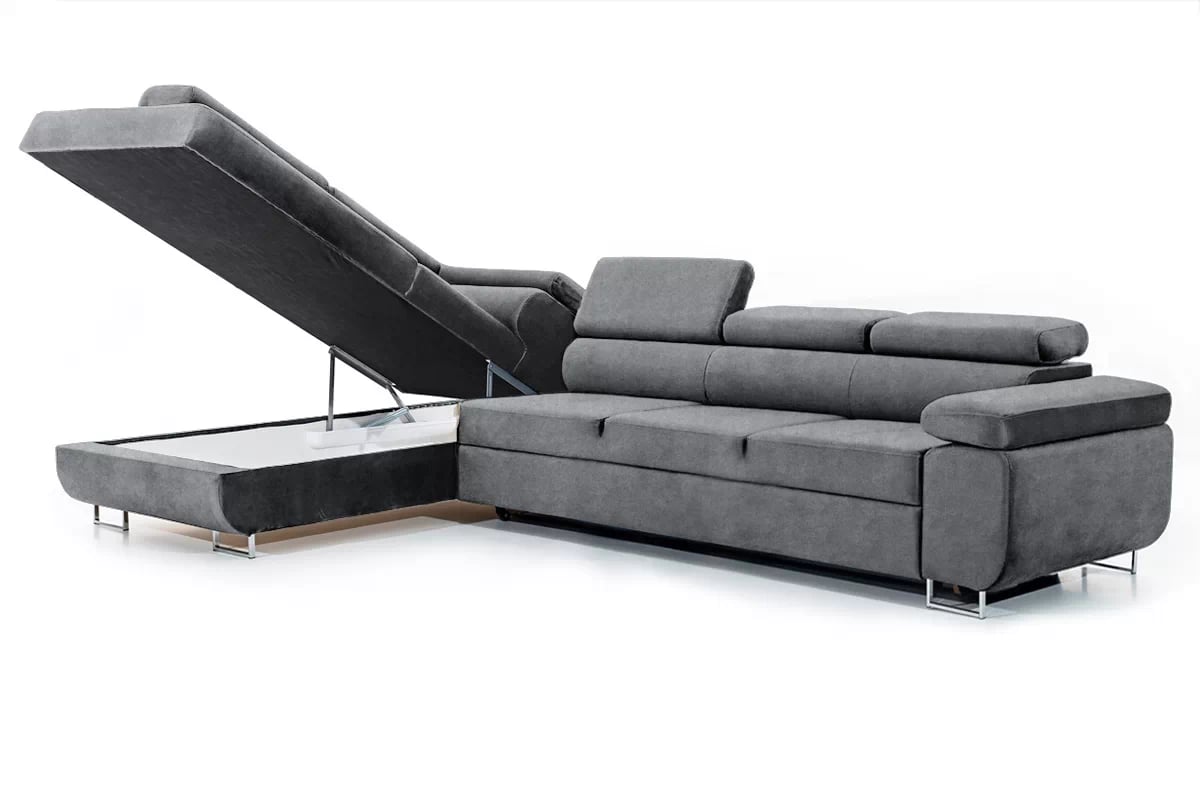 Rozkladacia rohová sedacia súprava Annabelle Maxi ľavá - grafitový velúr Zetta 304 / chrómové nožičky Rohová sedacia súprava Annabelle Maxi Úložný priestor