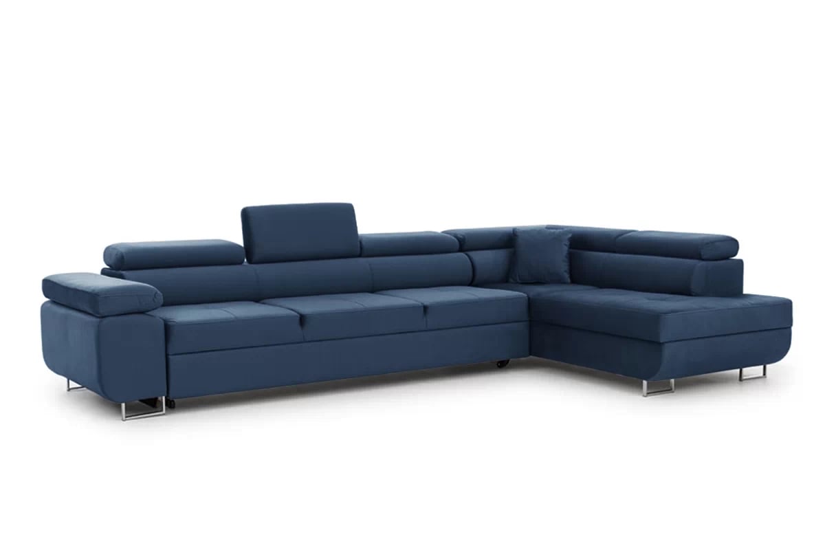Rozkladacia rohová sedačka Annabelle Maxi pravá - tmavomodrý Monolith 77 / chrómové nožičky Rohová sedacia súprava Annabelle Maxi