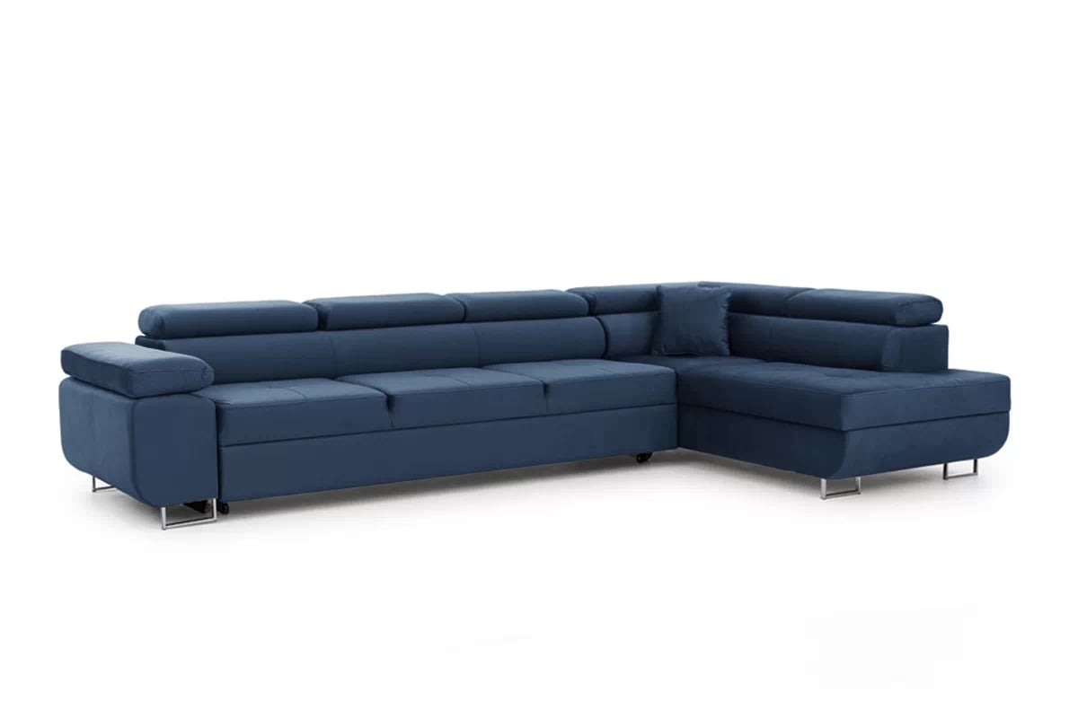 Rozkladacia rohová sedačka Annabelle Maxi pravá - tmavomodrý Monolith 77 / chrómové nožičky Rohová sedacia súprava Annabelle Maxi