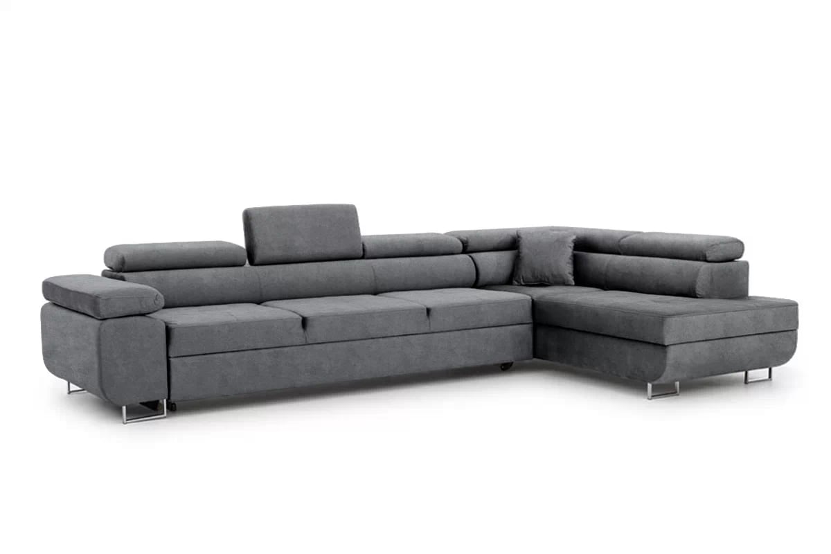 Rozkládací rohová sedací souprava Annabelle Maxi pravá - grafitová Zetta 304 / chromované nožky Rohová sedací souprava Annabelle Maxi